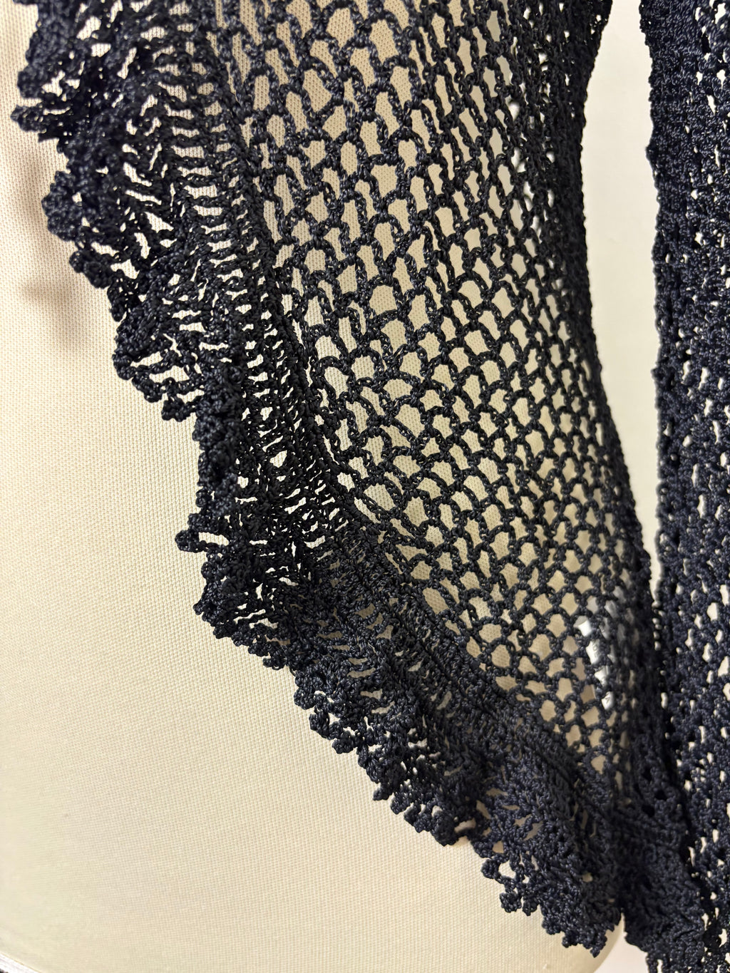 Handmade black crochet tie-up cardigan