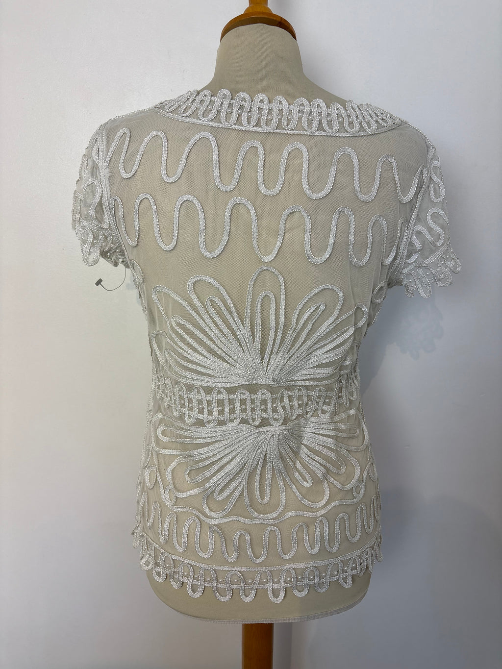 White mesh Cornelli-patterned beaded top