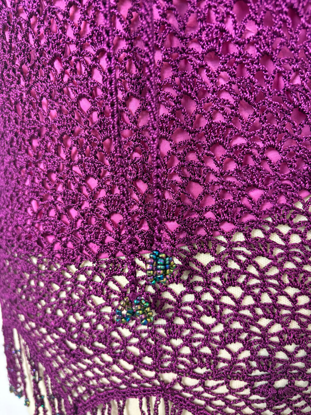 Handmade purple crochet tie-up lined top