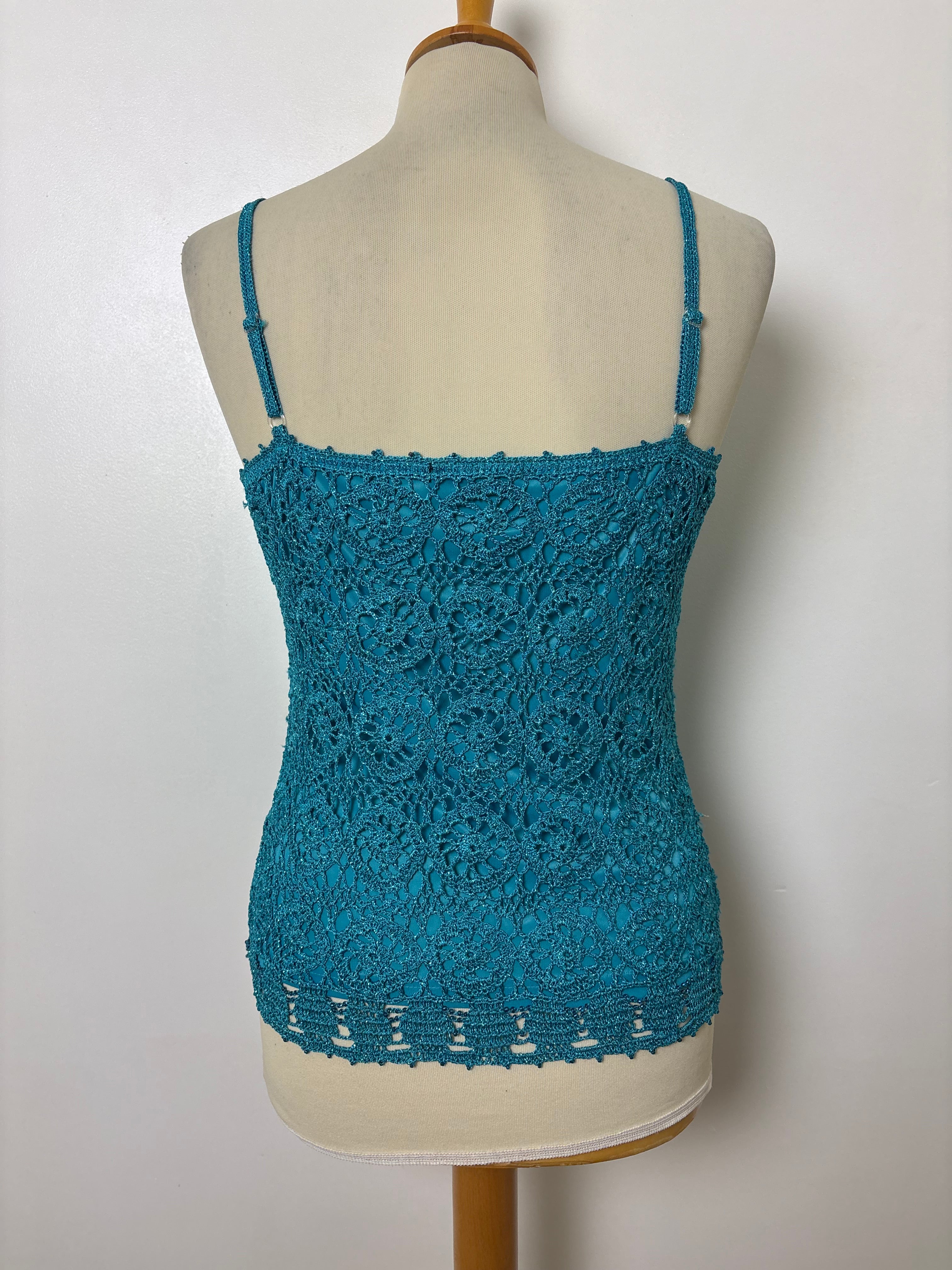 Turquoise handmade crochet lined sparkly top