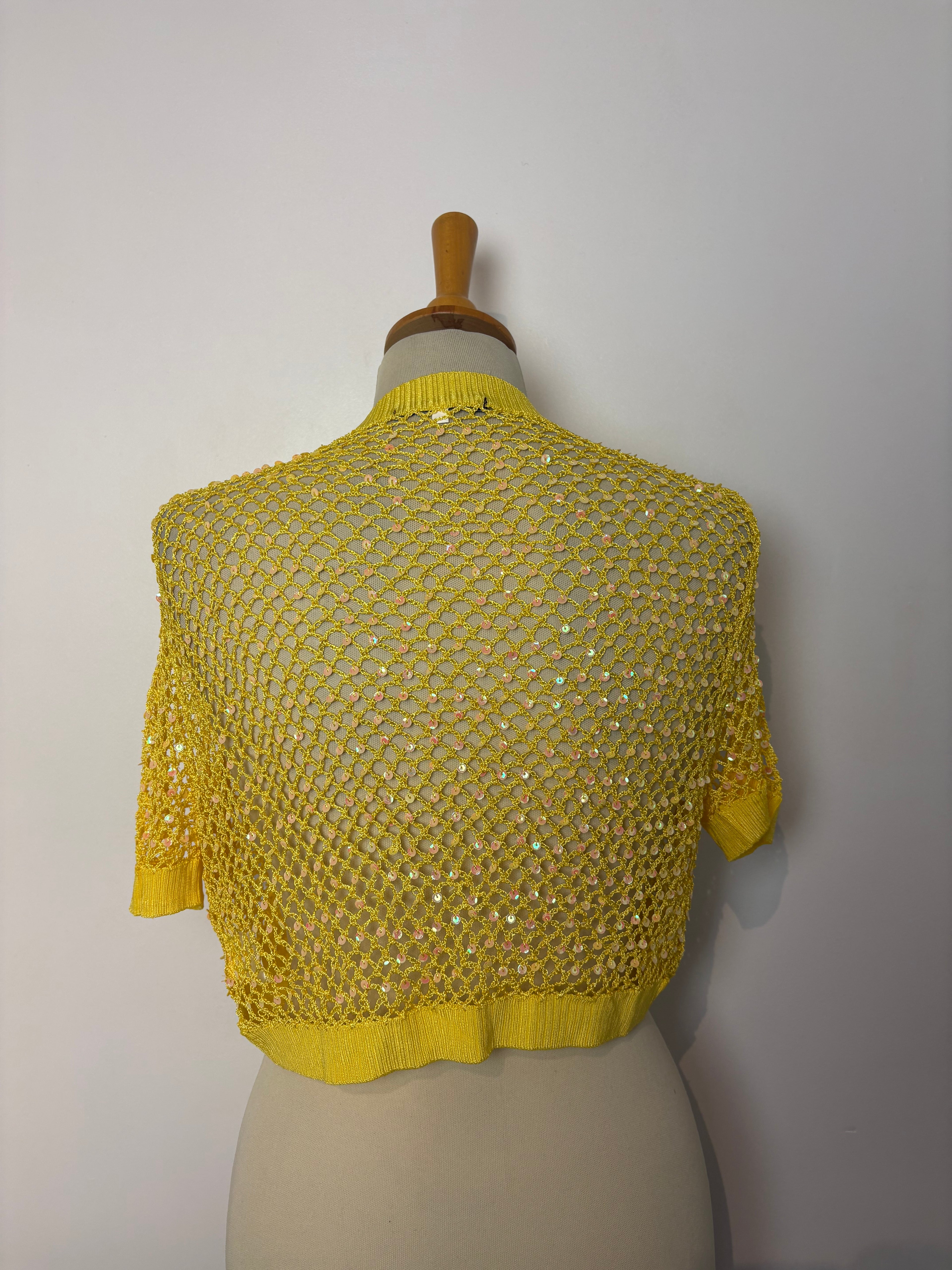 Handmade yellow crochet sequined bolero