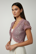 Handmade pink crochet chiffon-sleeved bolero