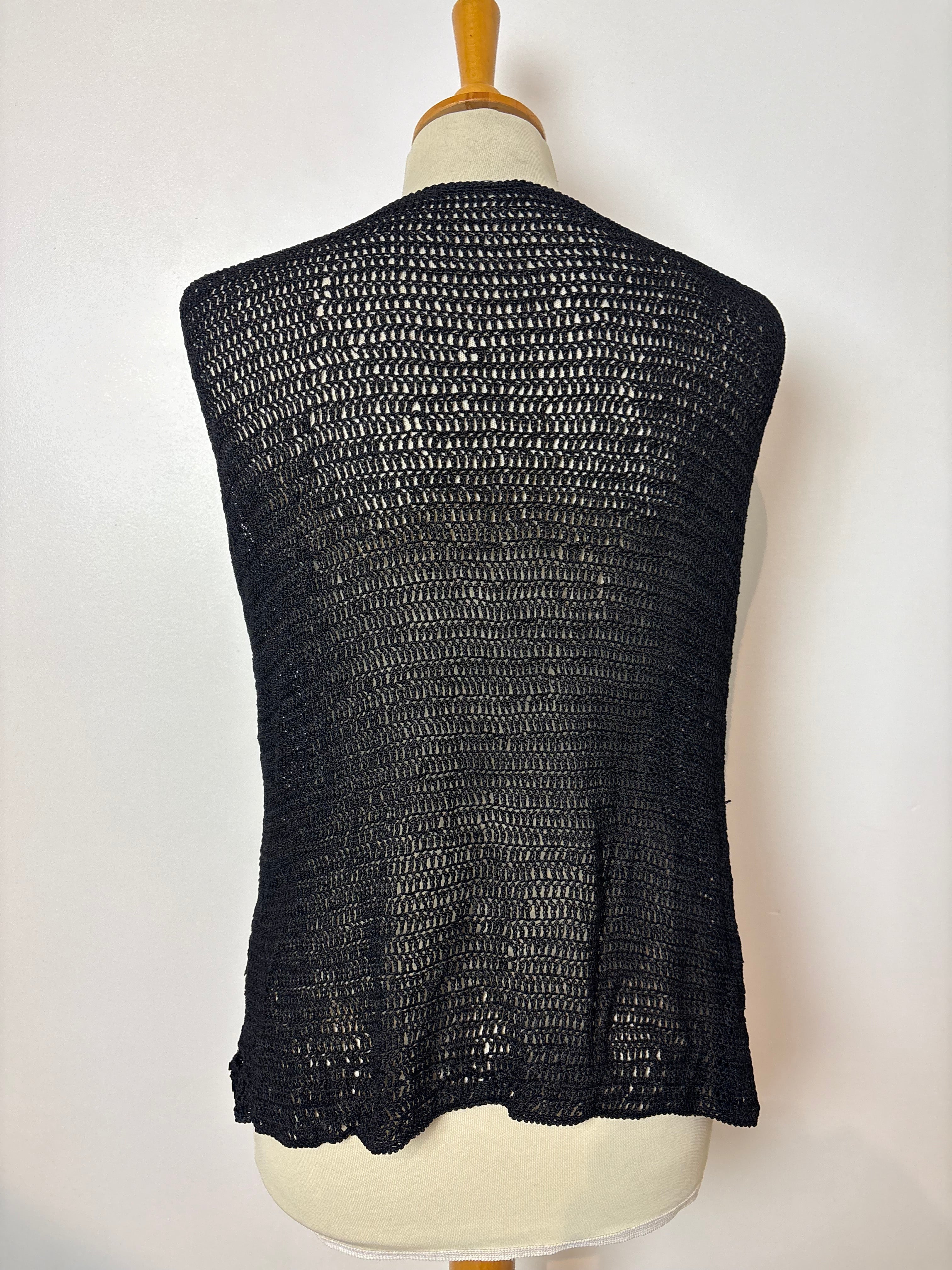 Handmade black crochet beaded vest top
