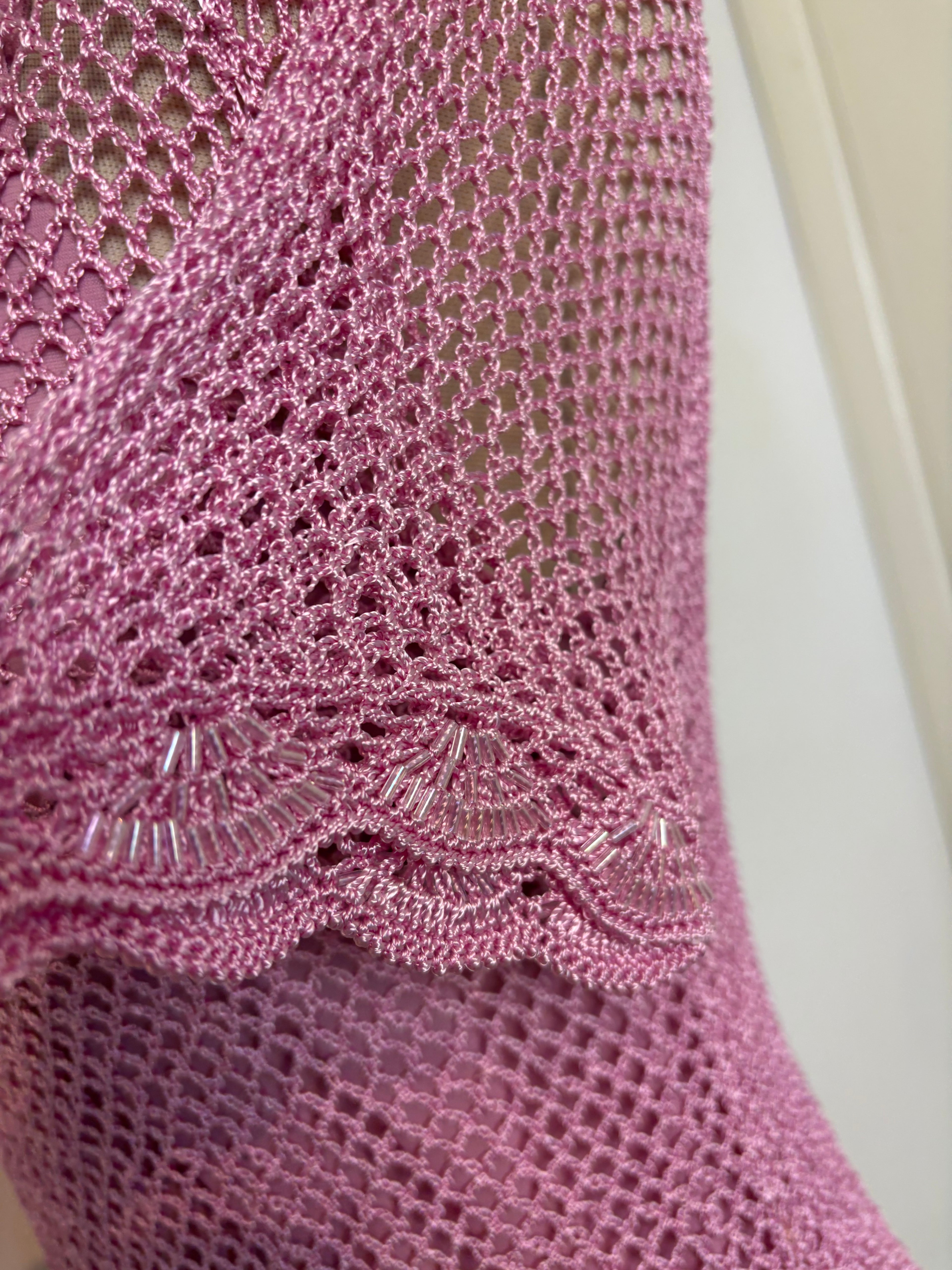 Handmade pink crochet beaded lined top
