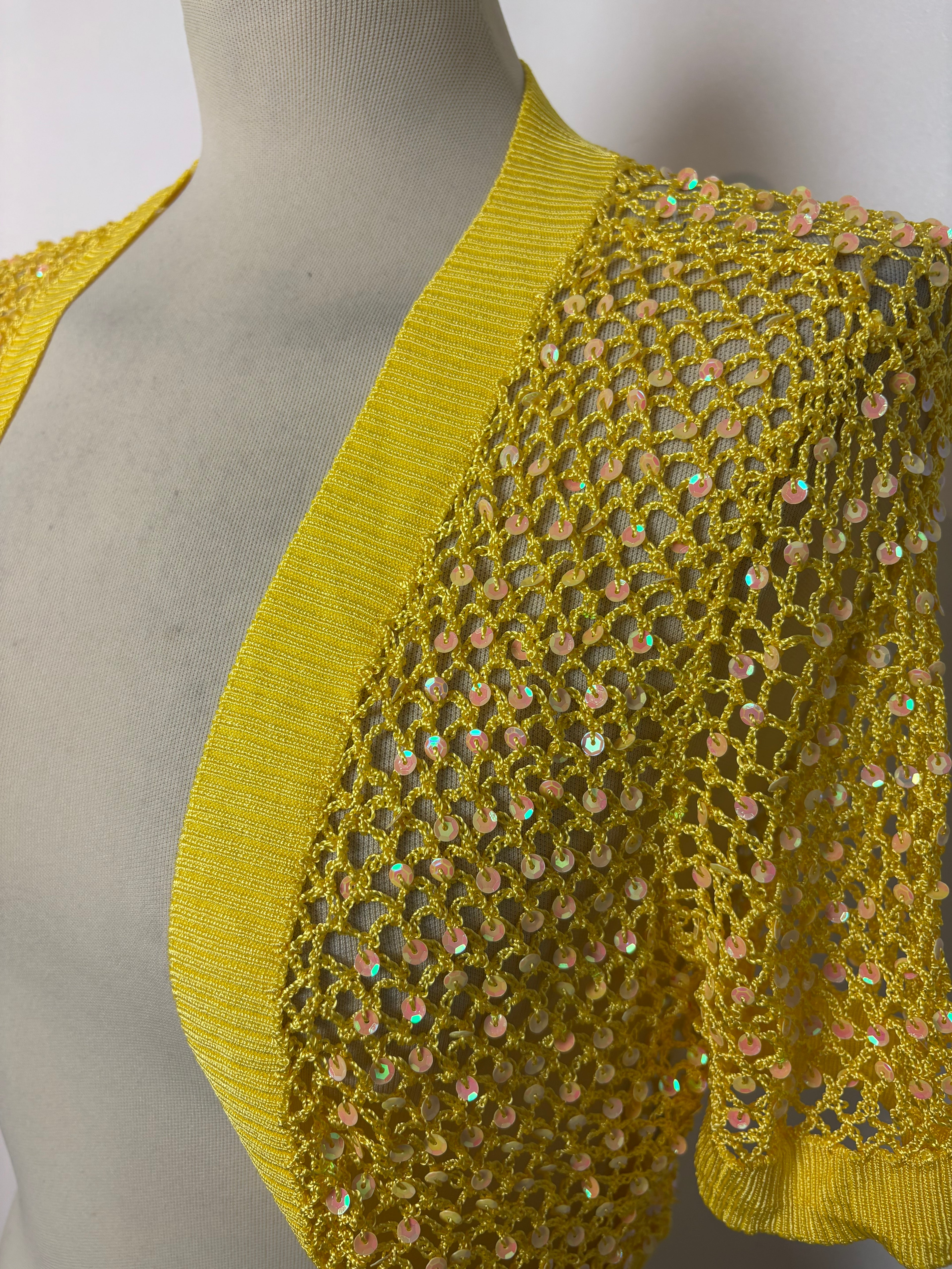 Handmade yellow crochet sequined bolero