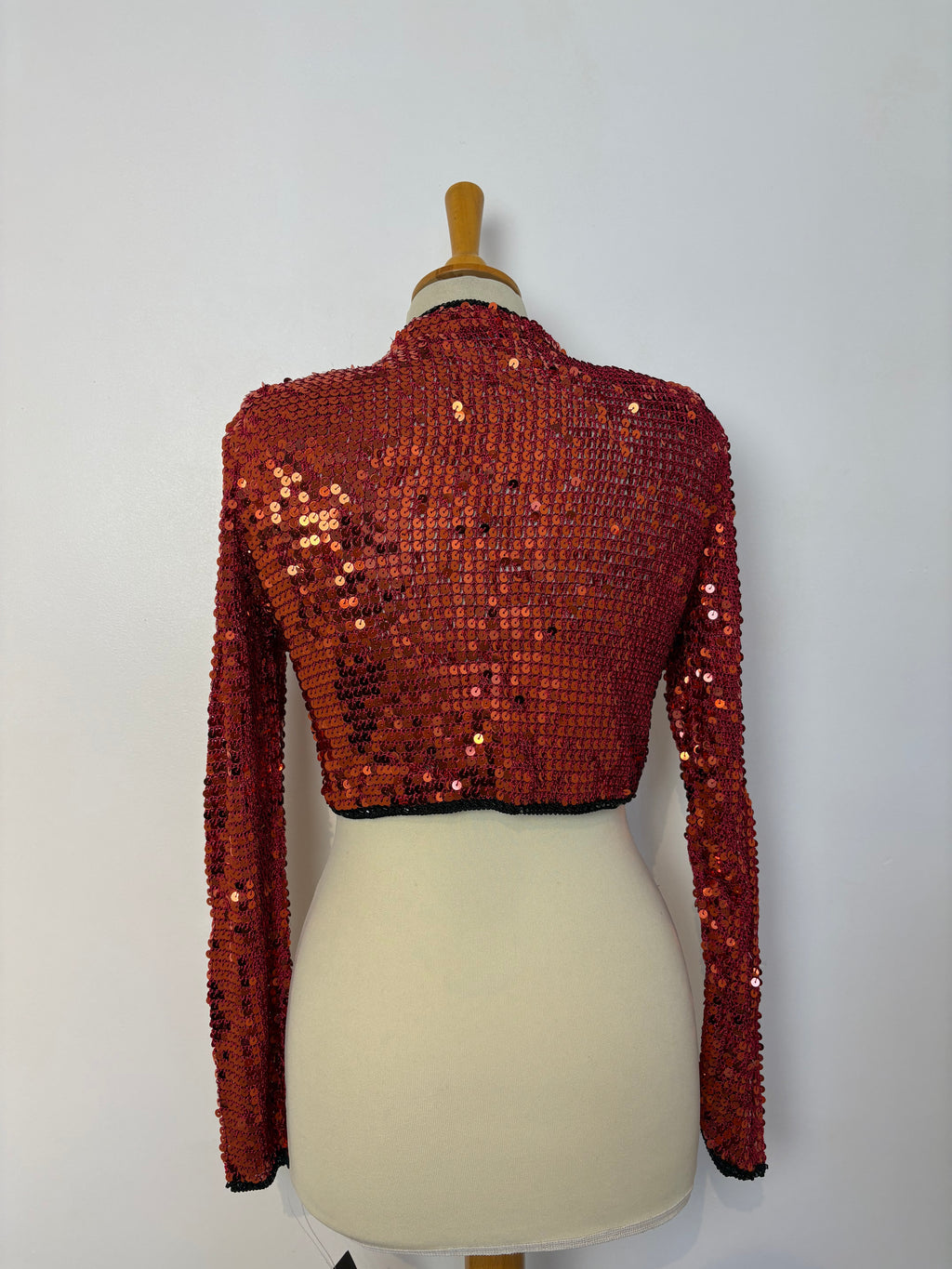 Handmade red and black crochet sequined jacket