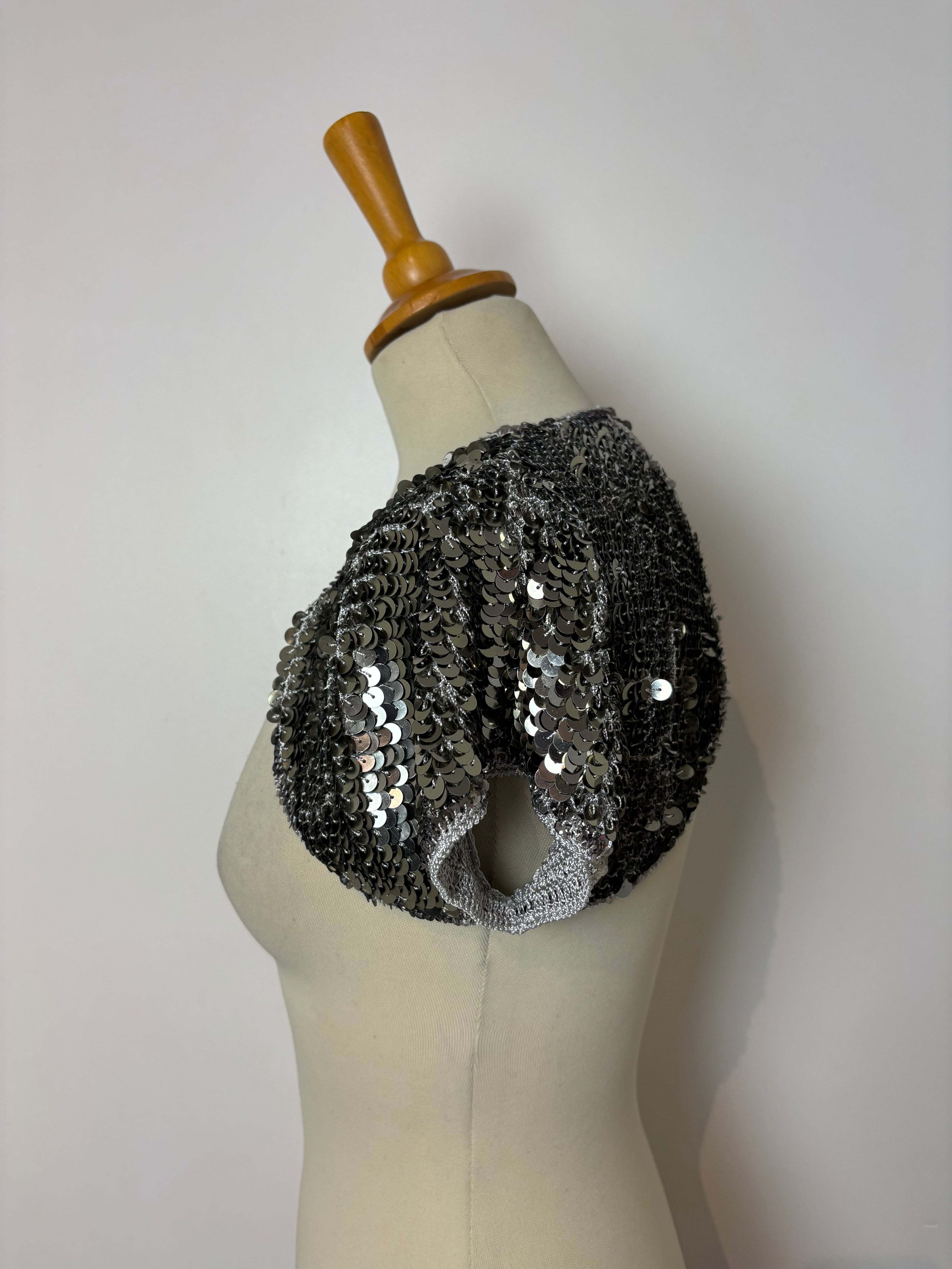 Handmade crochet sliver sequined shrug