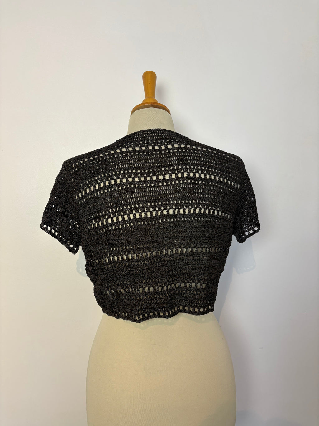Handmade brown crochet gold-flower-beaded bolero