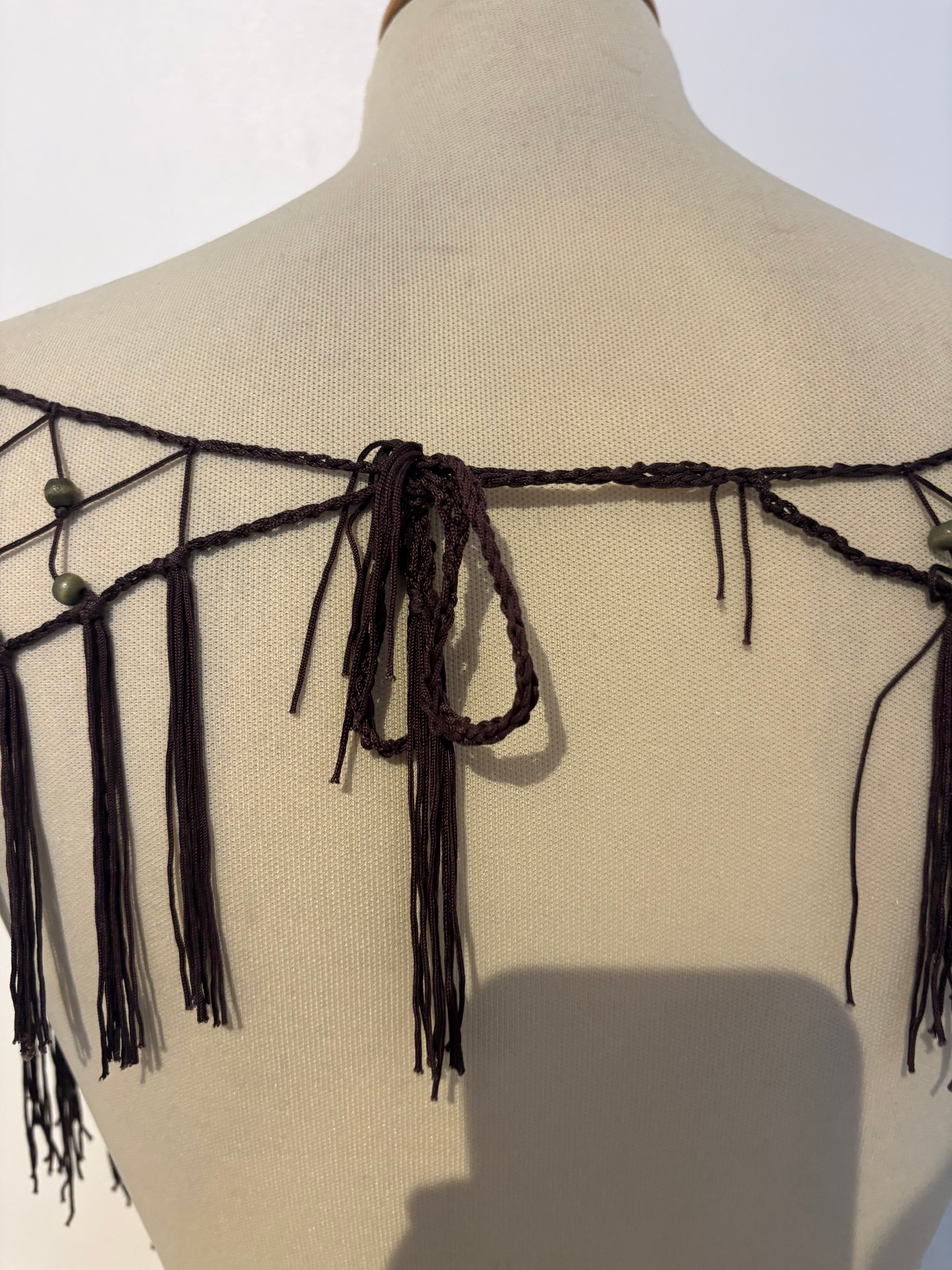 Brown khaki beaded tie-up shawl