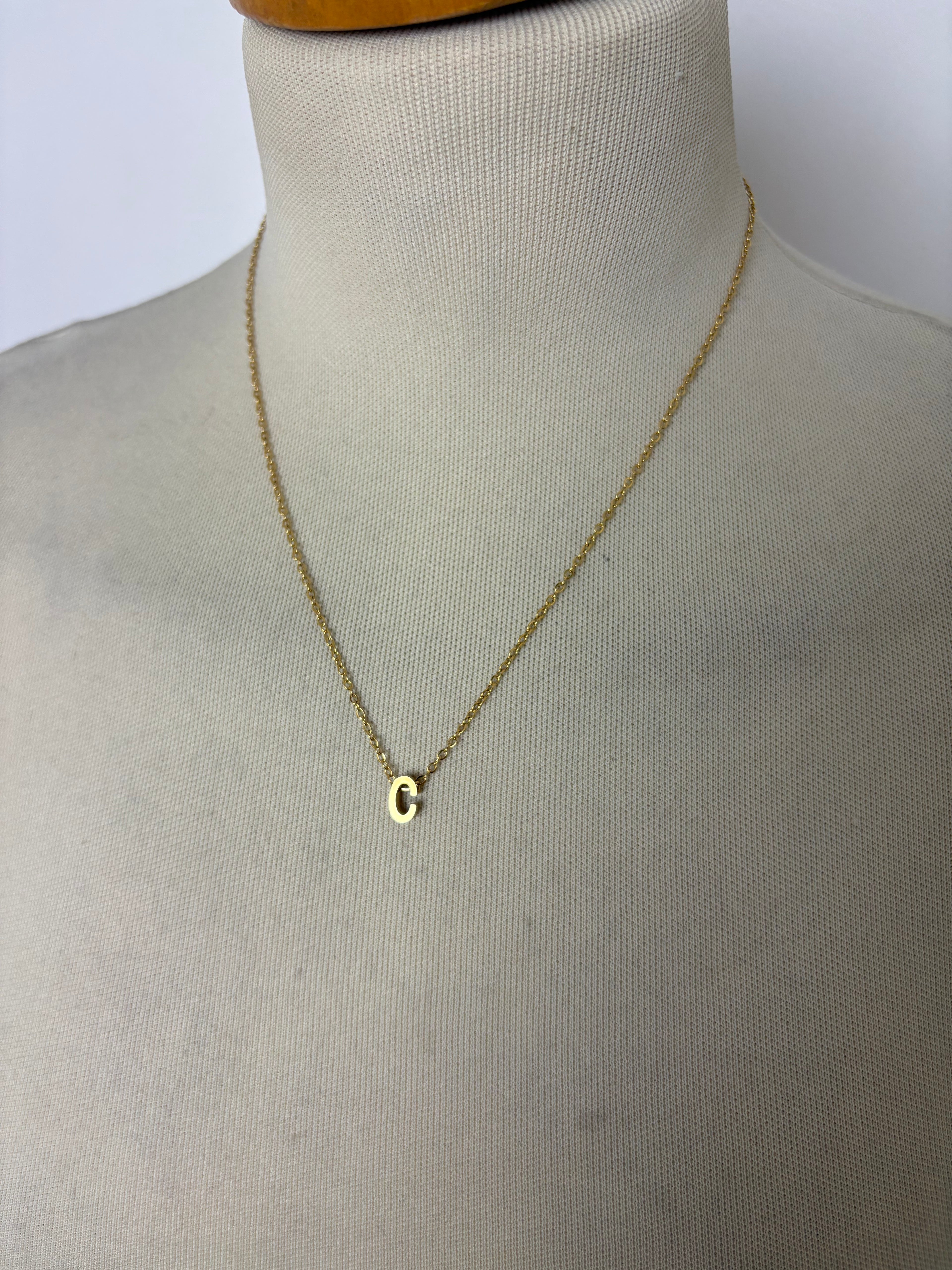 Alphabet initial gold pendant adjustable necklace