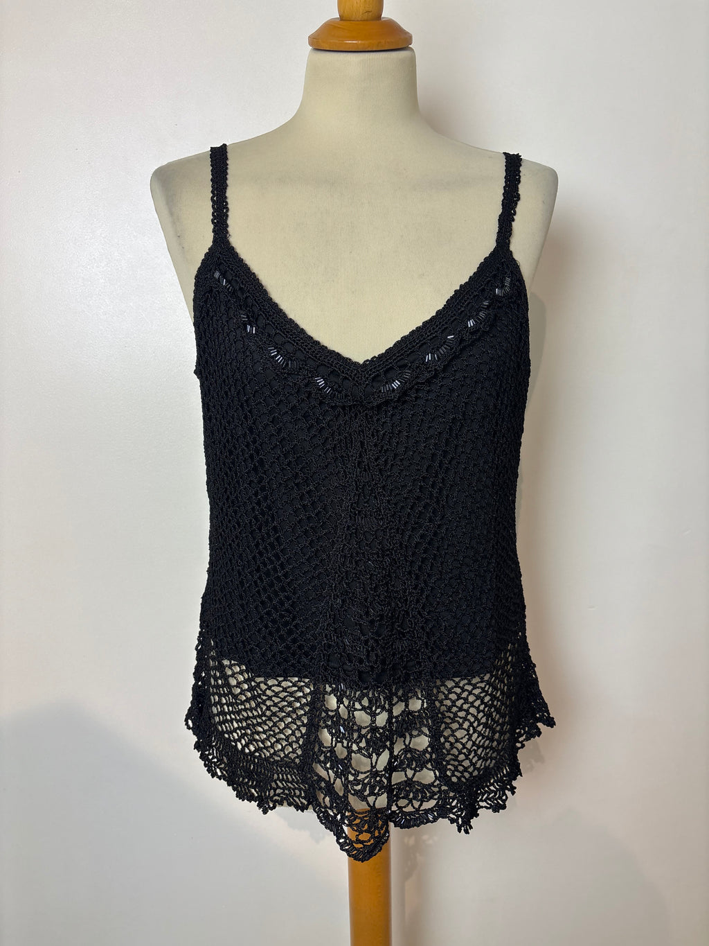 Handmade black crochet beaded lined top