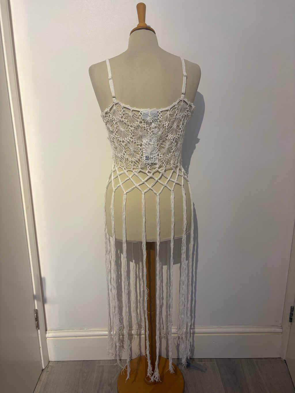 White crochet long-tassel beach dress