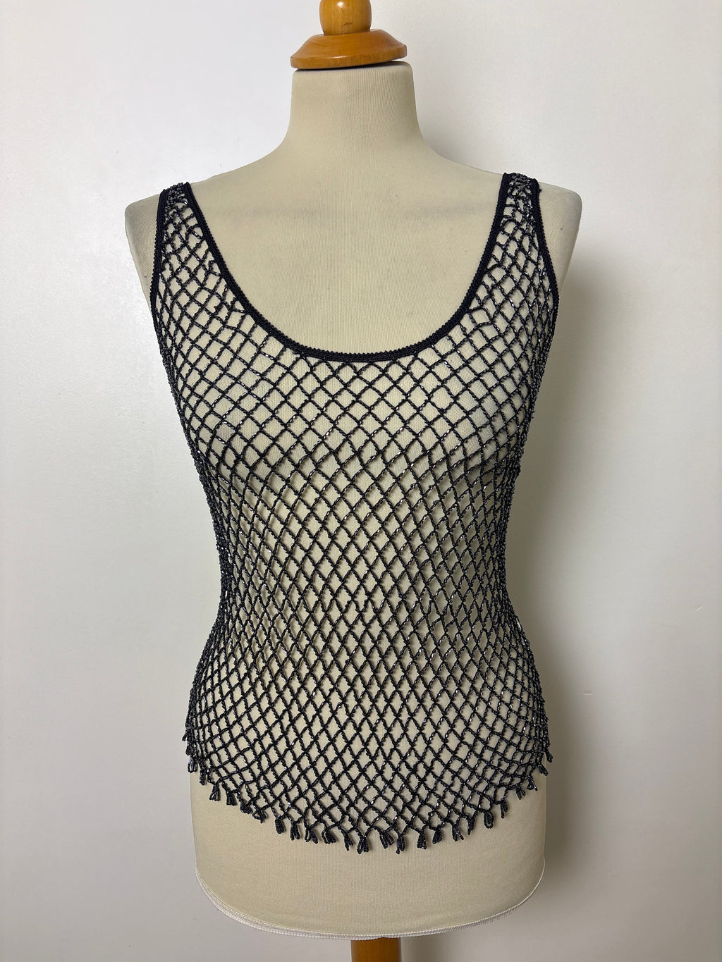 Handmade charcoal crochet beaded top