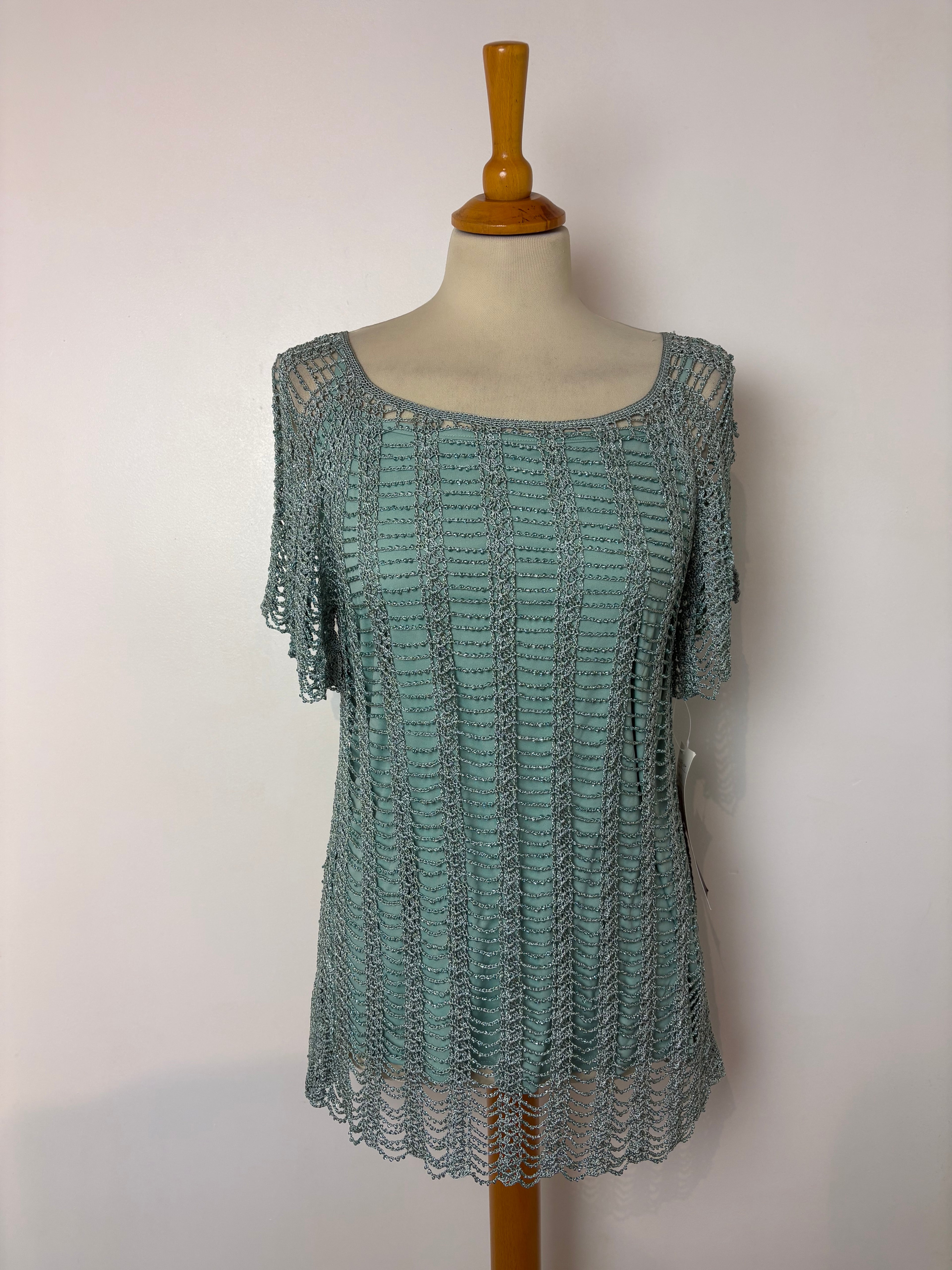 Handmade turquoise beaded crochet lined top