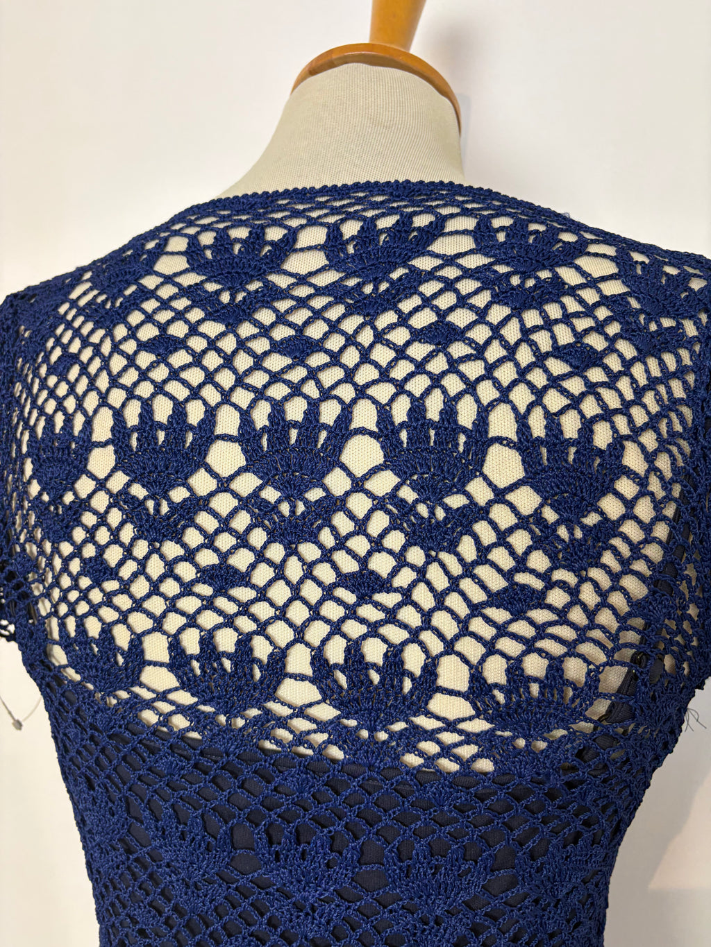 Handmade blue crochet beaded lined top