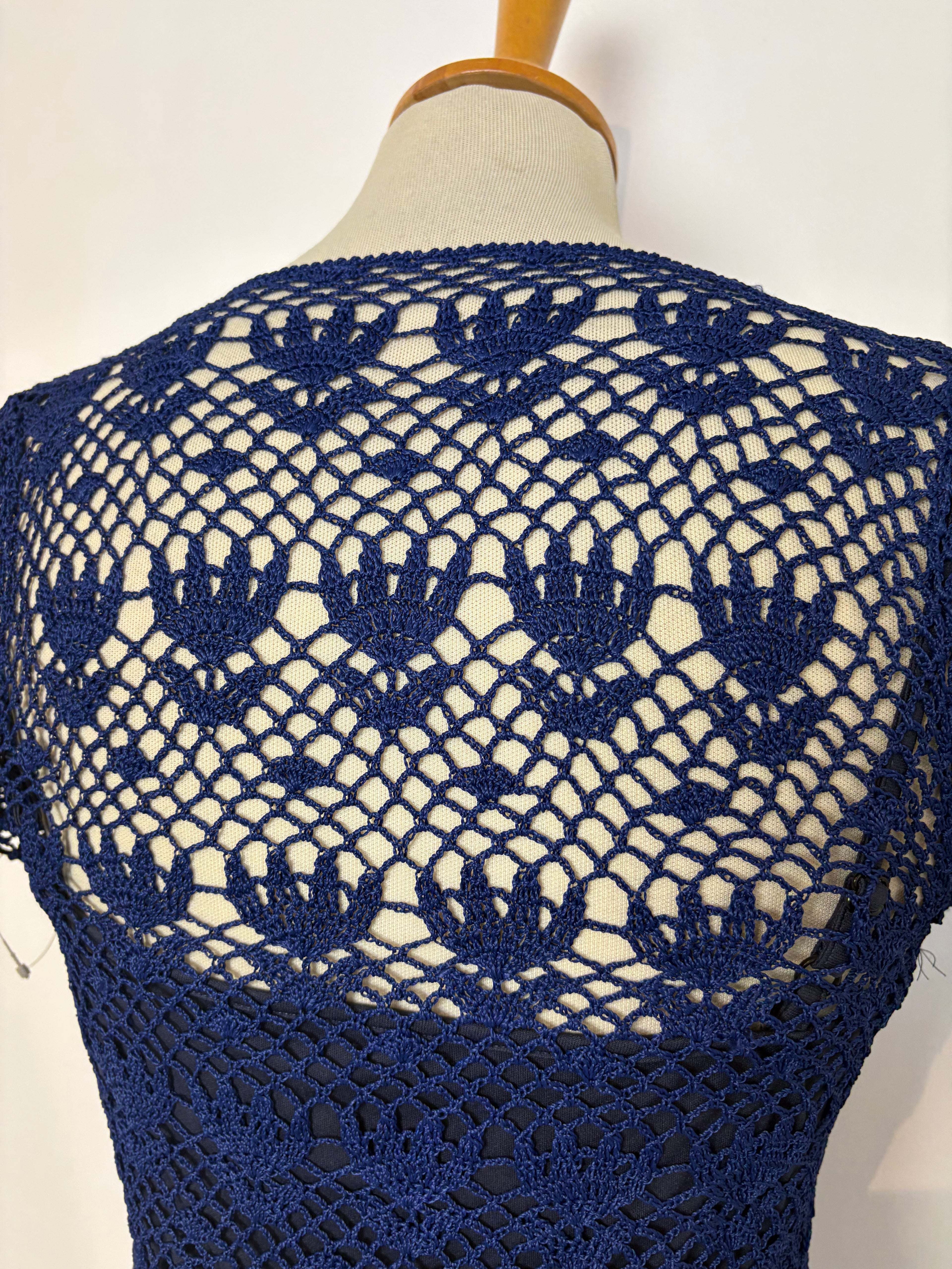 Handmade blue crochet beaded lined top