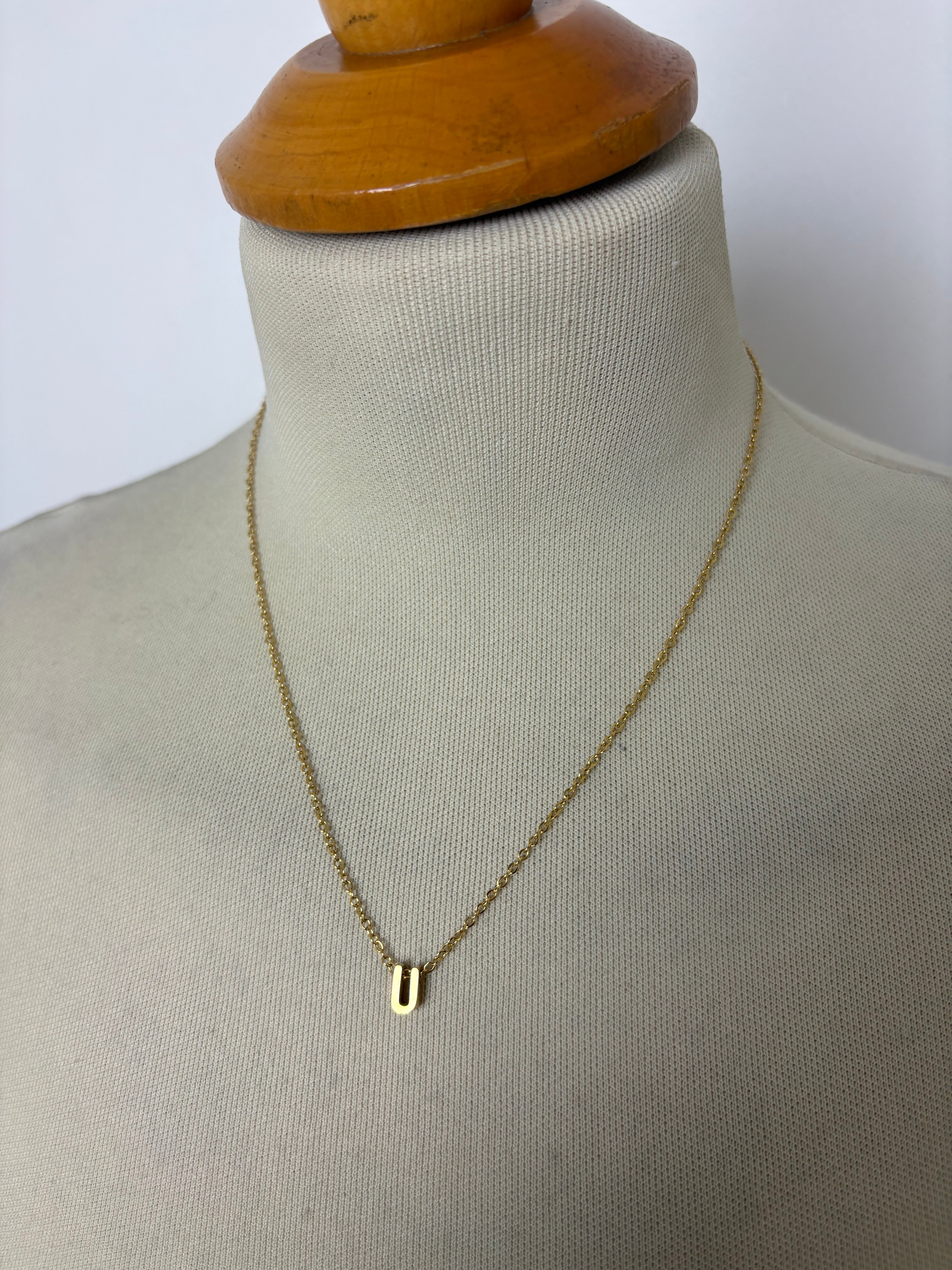 Alphabet initial gold pendant adjustable necklace
