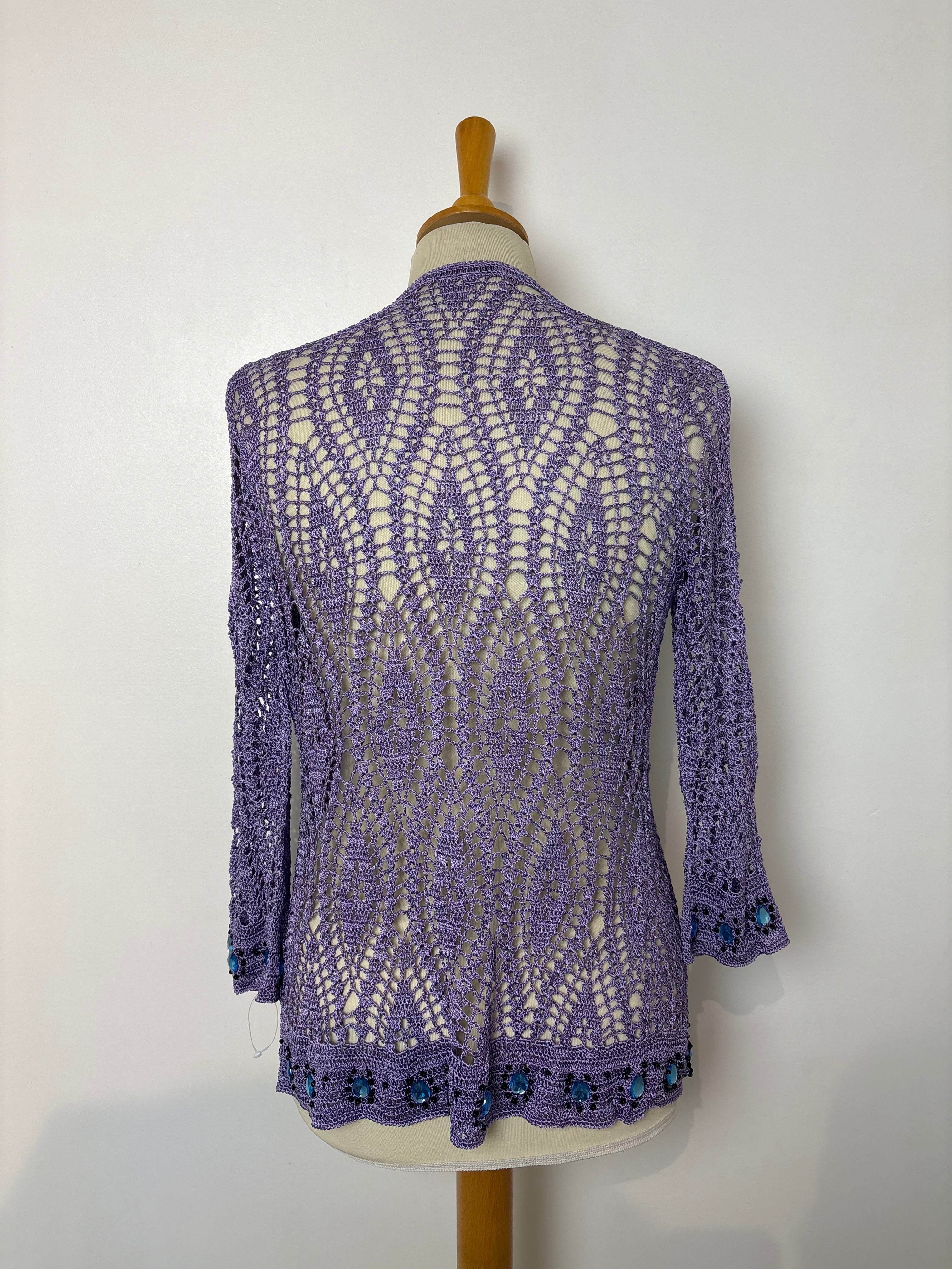 Handmade lilac crochet gem-beaded cardigan