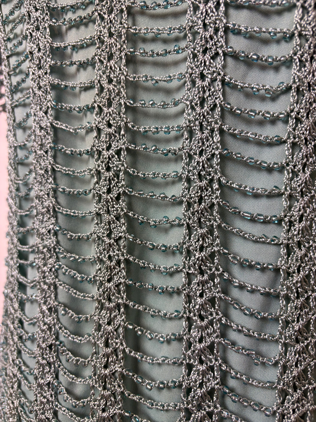 Handmade turquoise beaded crochet lined top