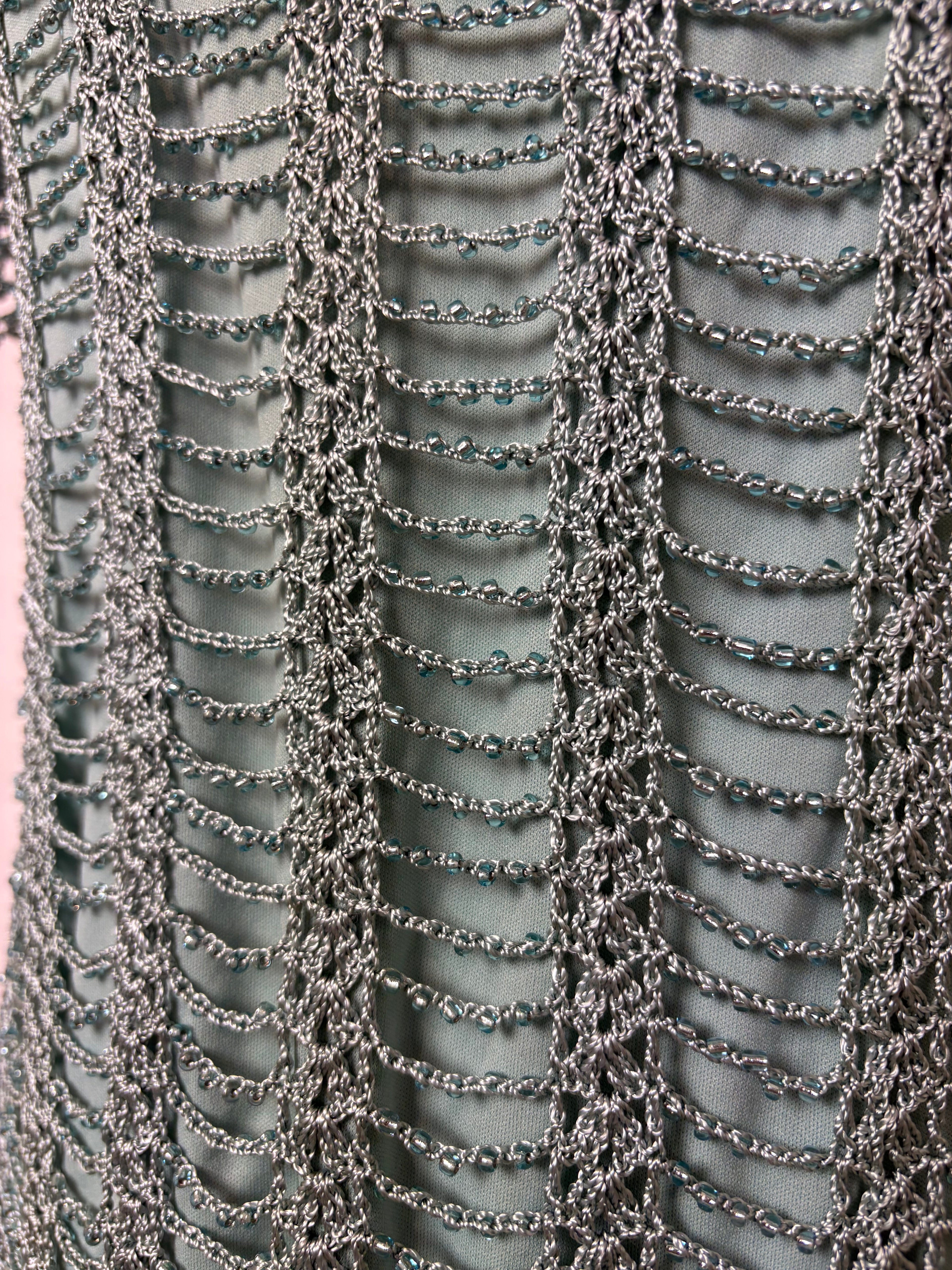 Handmade turquoise beaded crochet lined top