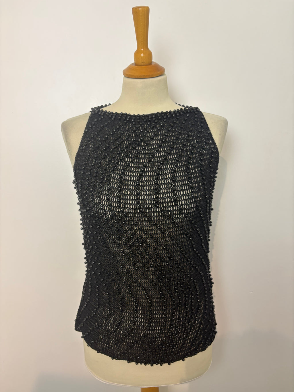 Handmade black crochet beaded sleeveless top