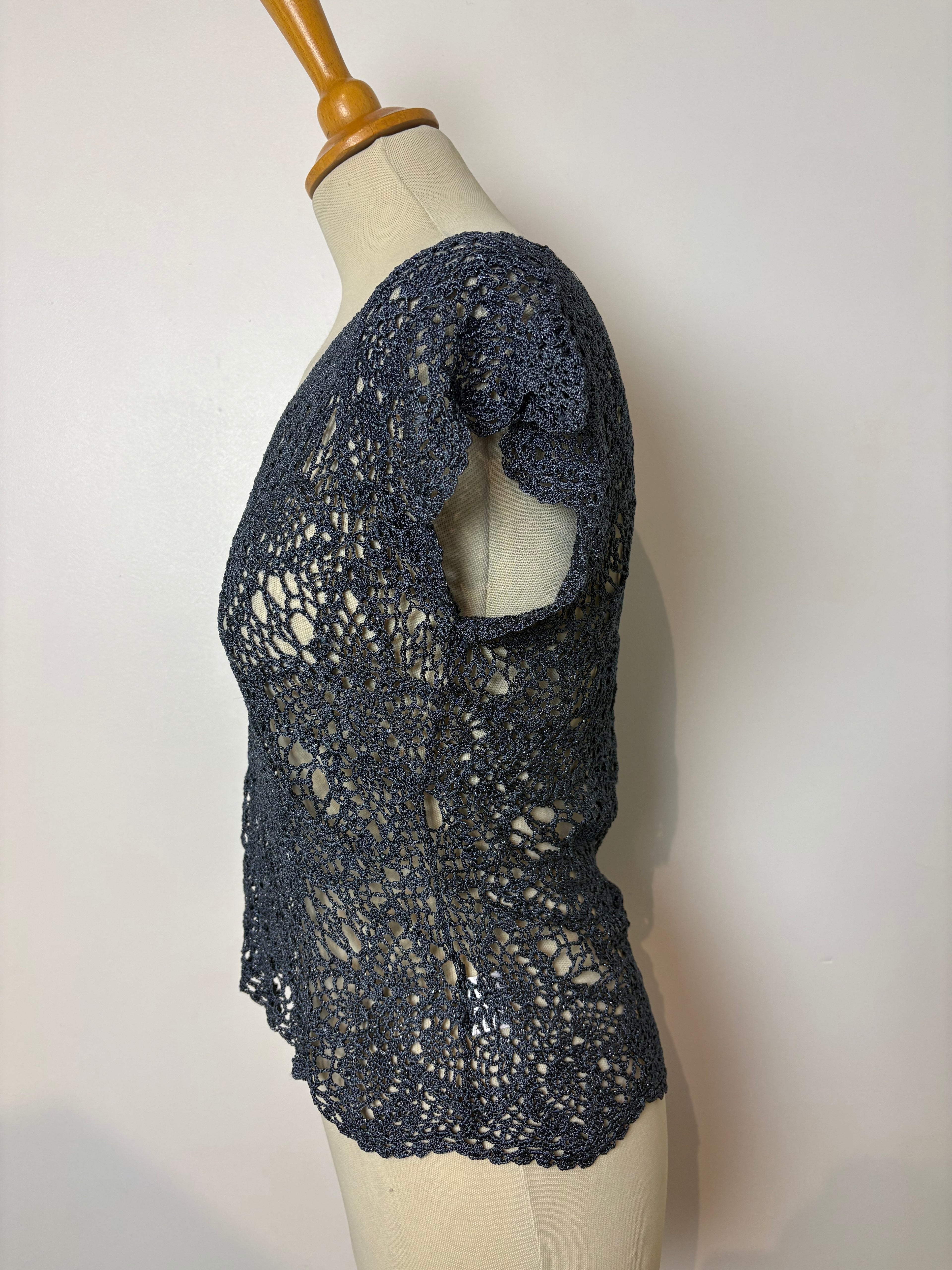 Handmade charcoal grey crochet sparkly top
