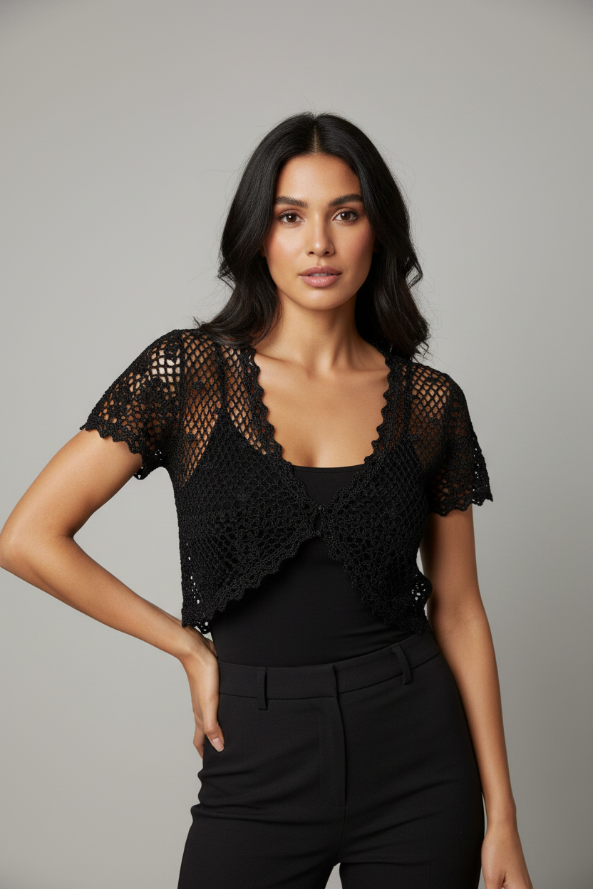 Handmade black crochet bolero
