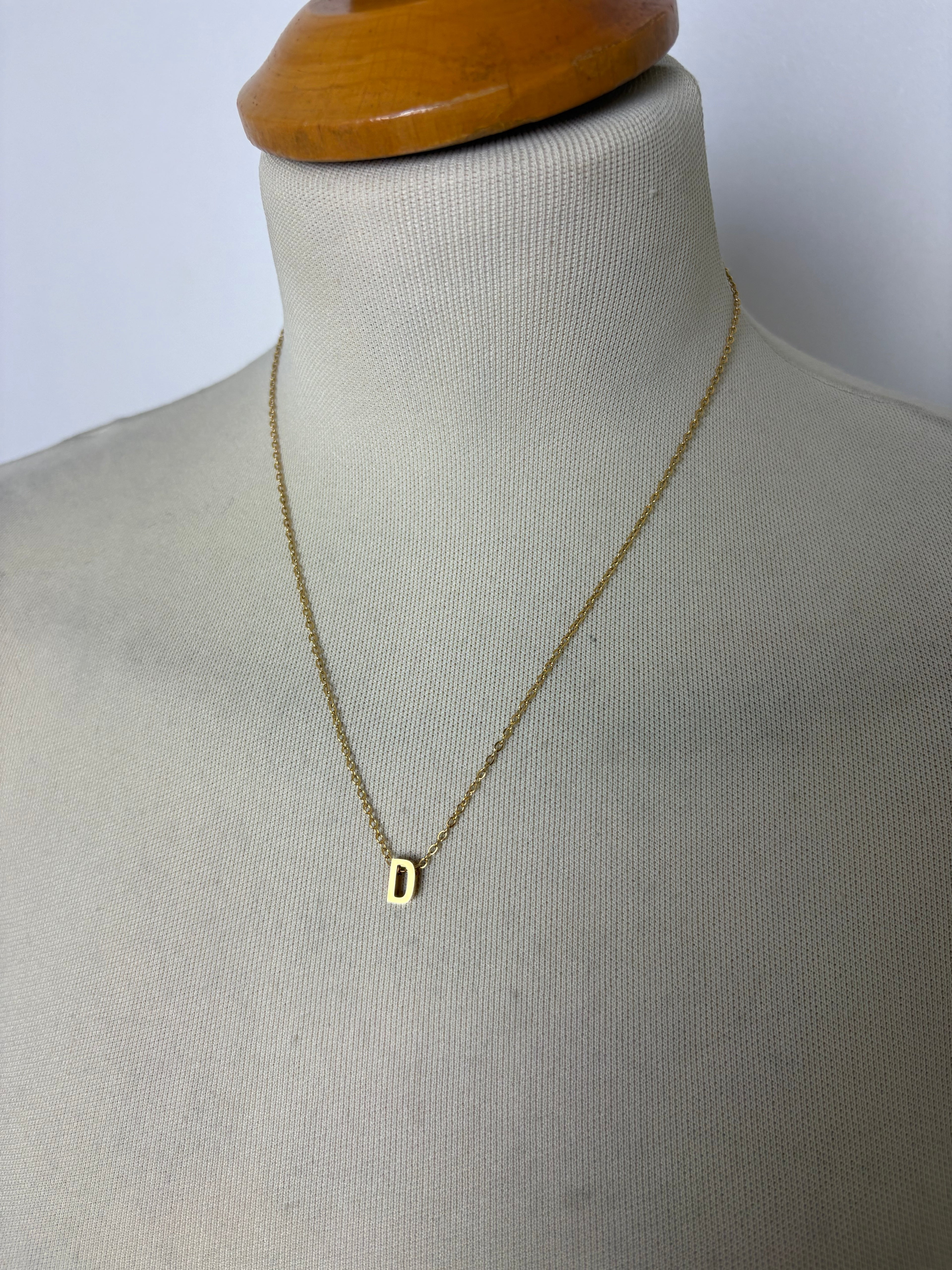 Alphabet initial gold pendant adjustable necklace