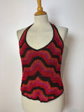 Handmade orange crochet chevron-pattern lined halterneck