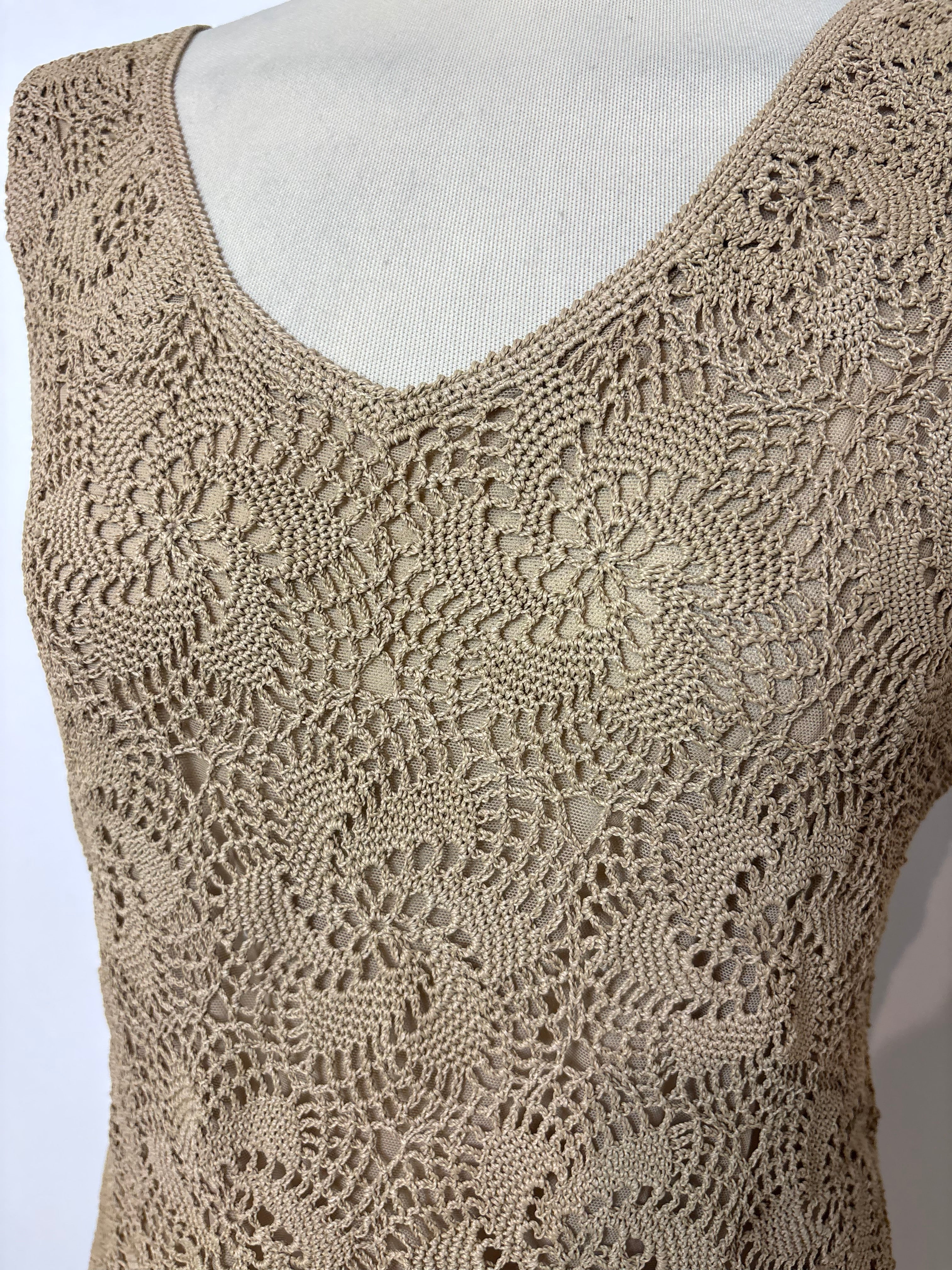 Handmade camel crochet lined sleeveless top