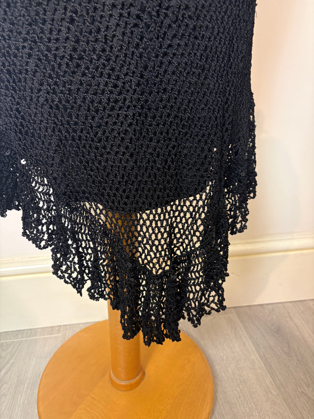Handmade black crochet sequined lined long dress