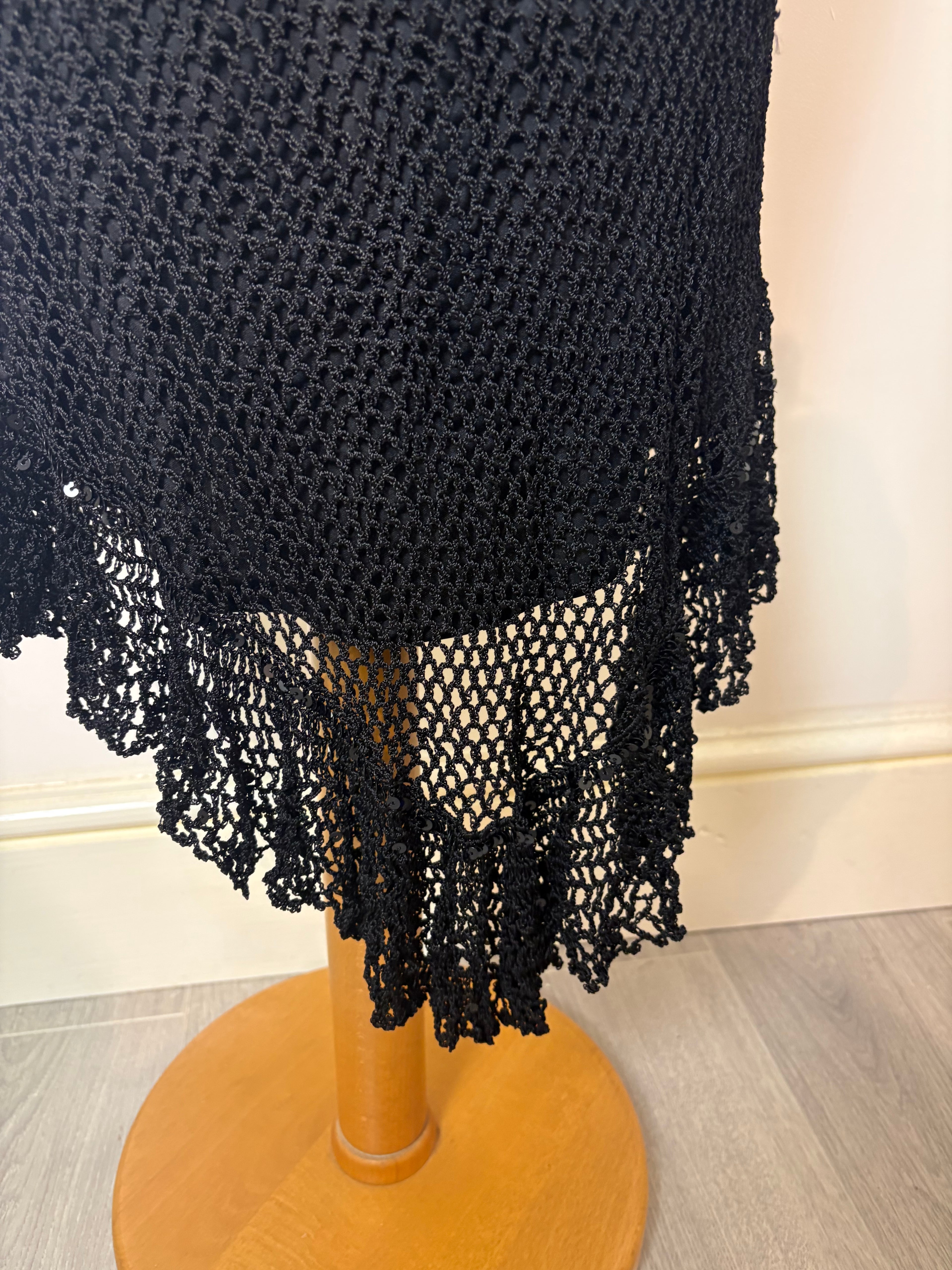Handmade black crochet sequined lined long dress