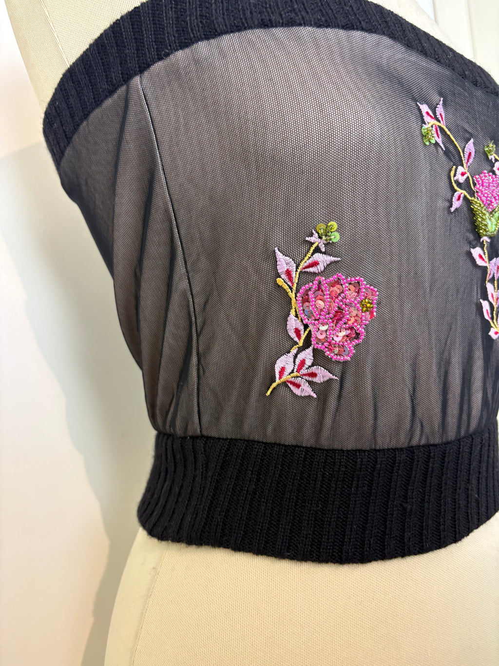Hand-embroidered flower patterned bandeau top