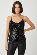 Handmade black crochet sequined strappy top