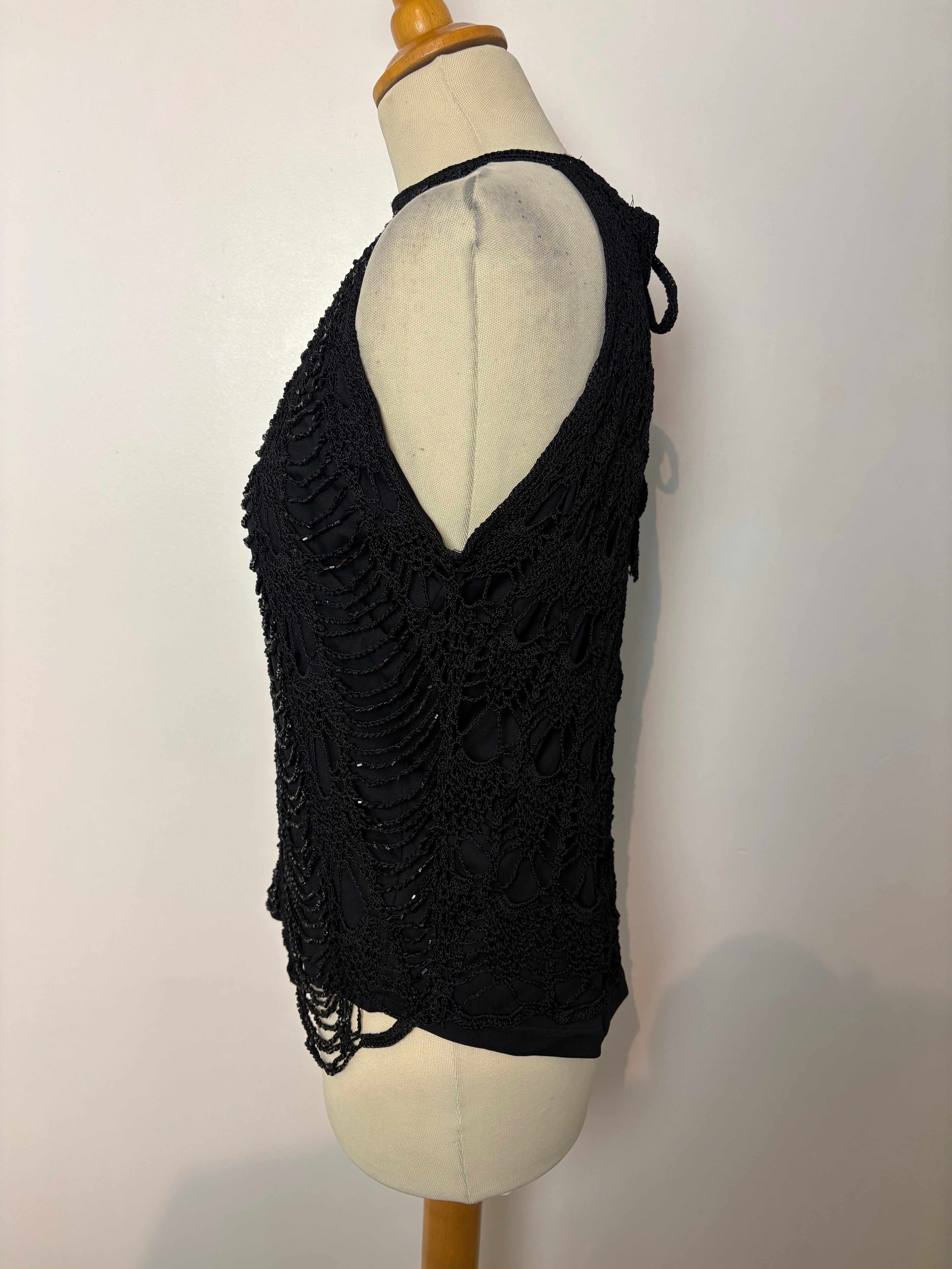 Handmade black beaded crochet lined halterneck