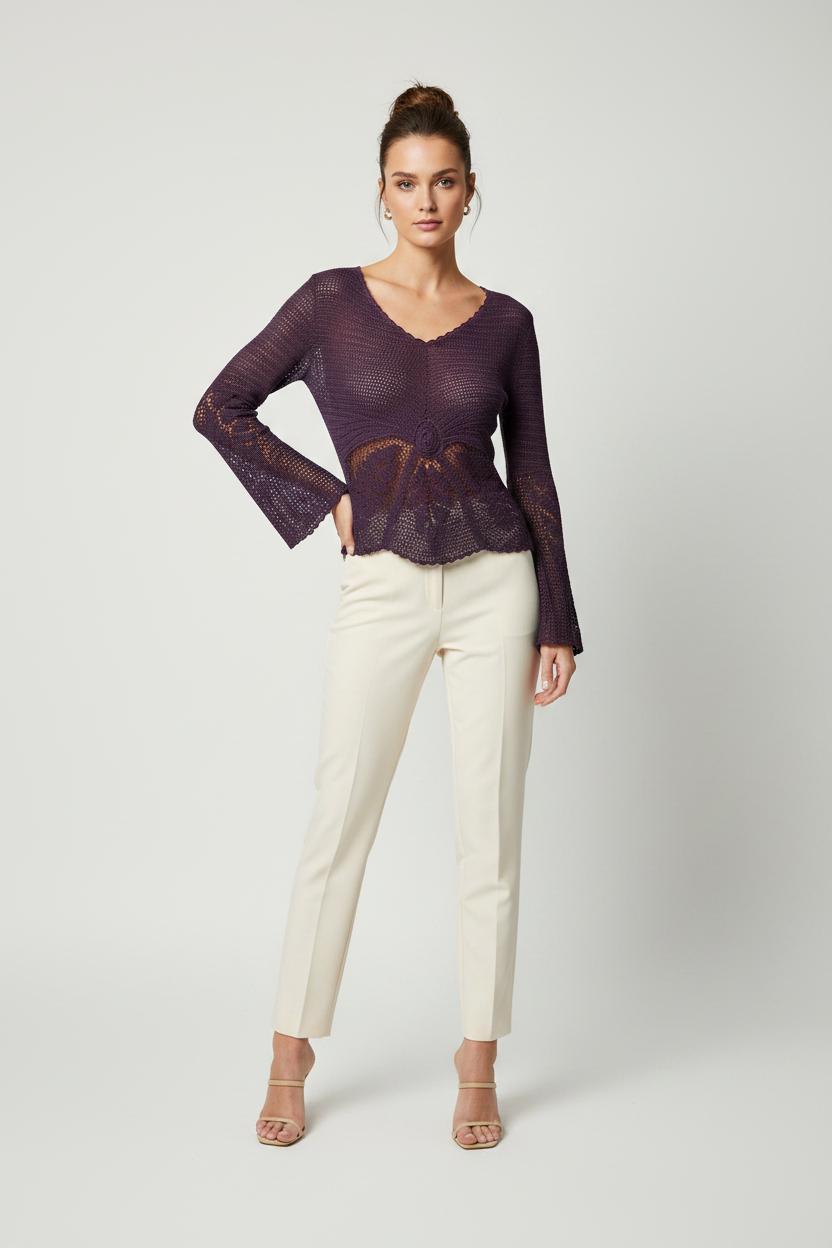 Handmade purple crochet long-sleeve top