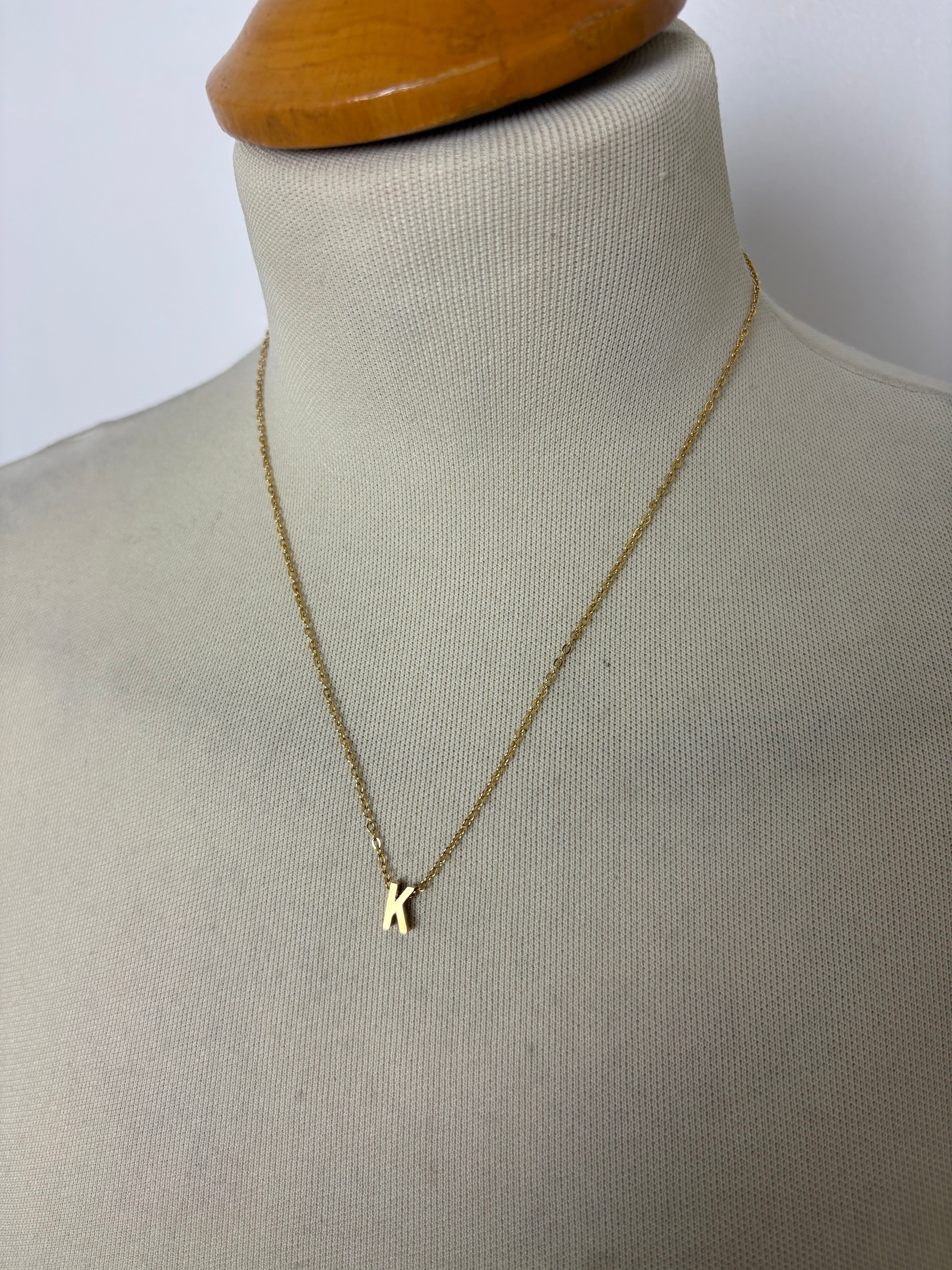 Alphabet initial gold pendant adjustable necklace
