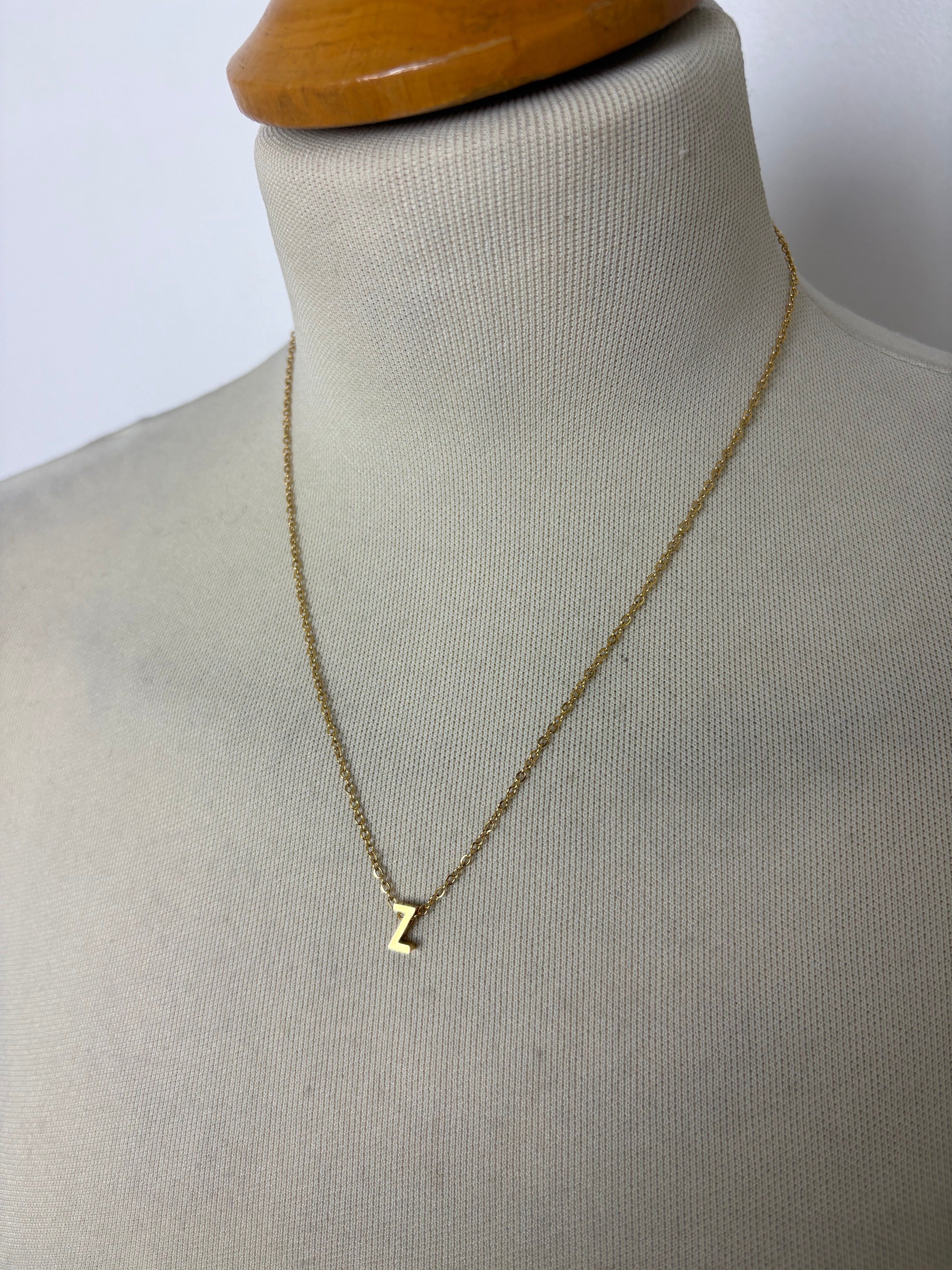 Alphabet initial gold pendant adjustable necklace