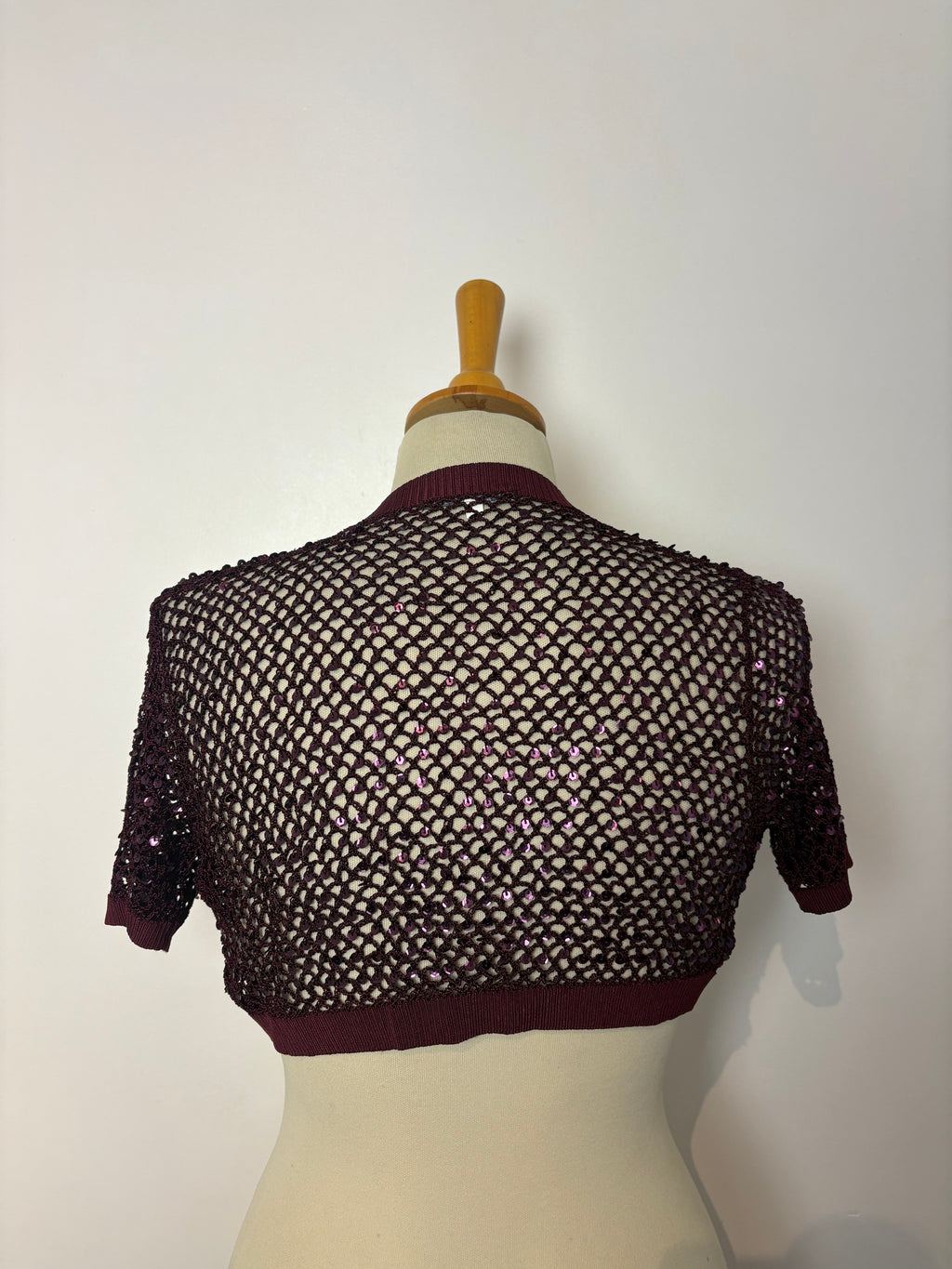 Handmade burgundy crochet sequined bolero