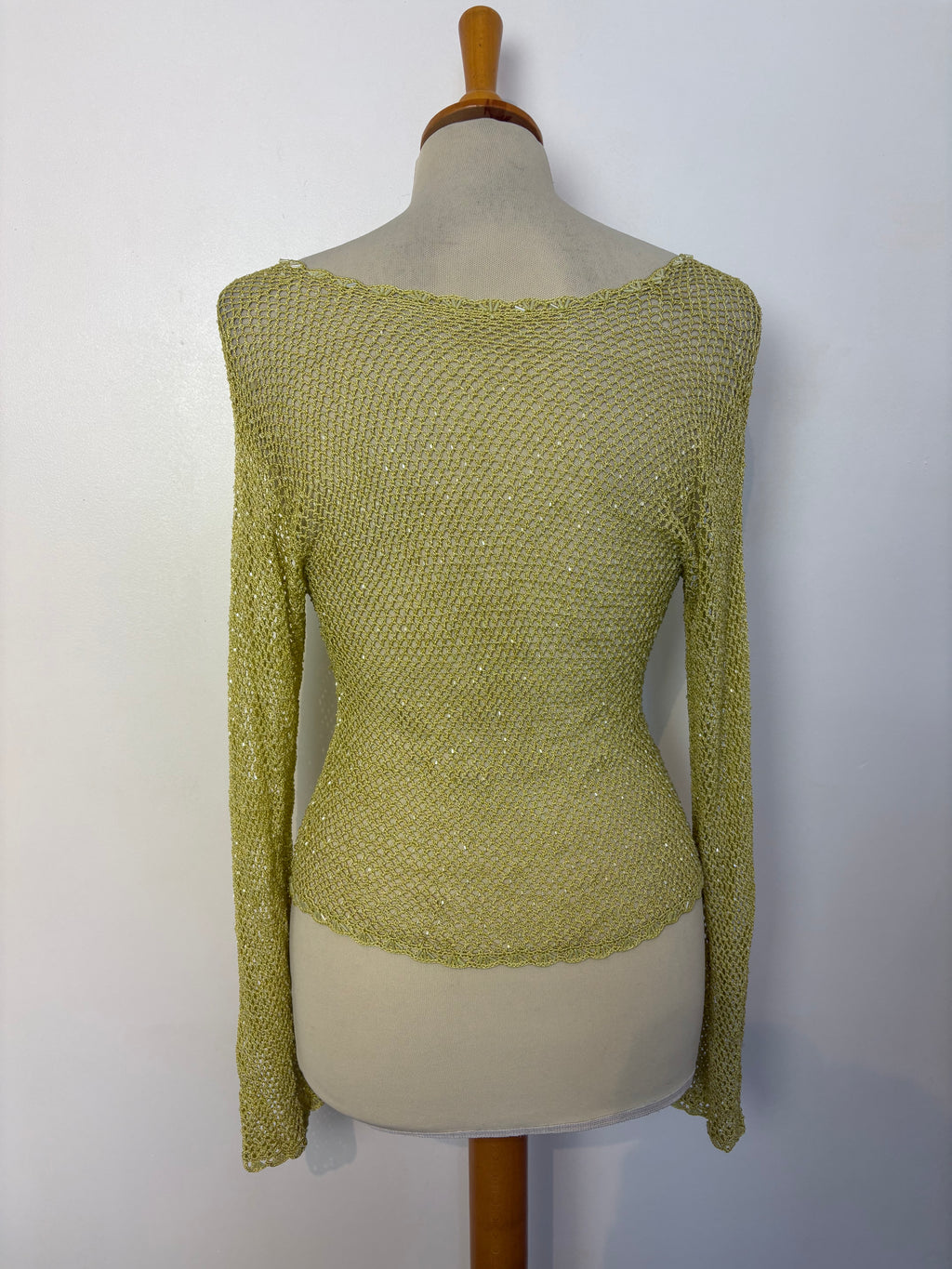 Handmade lime crochet beaded button-up cardigan