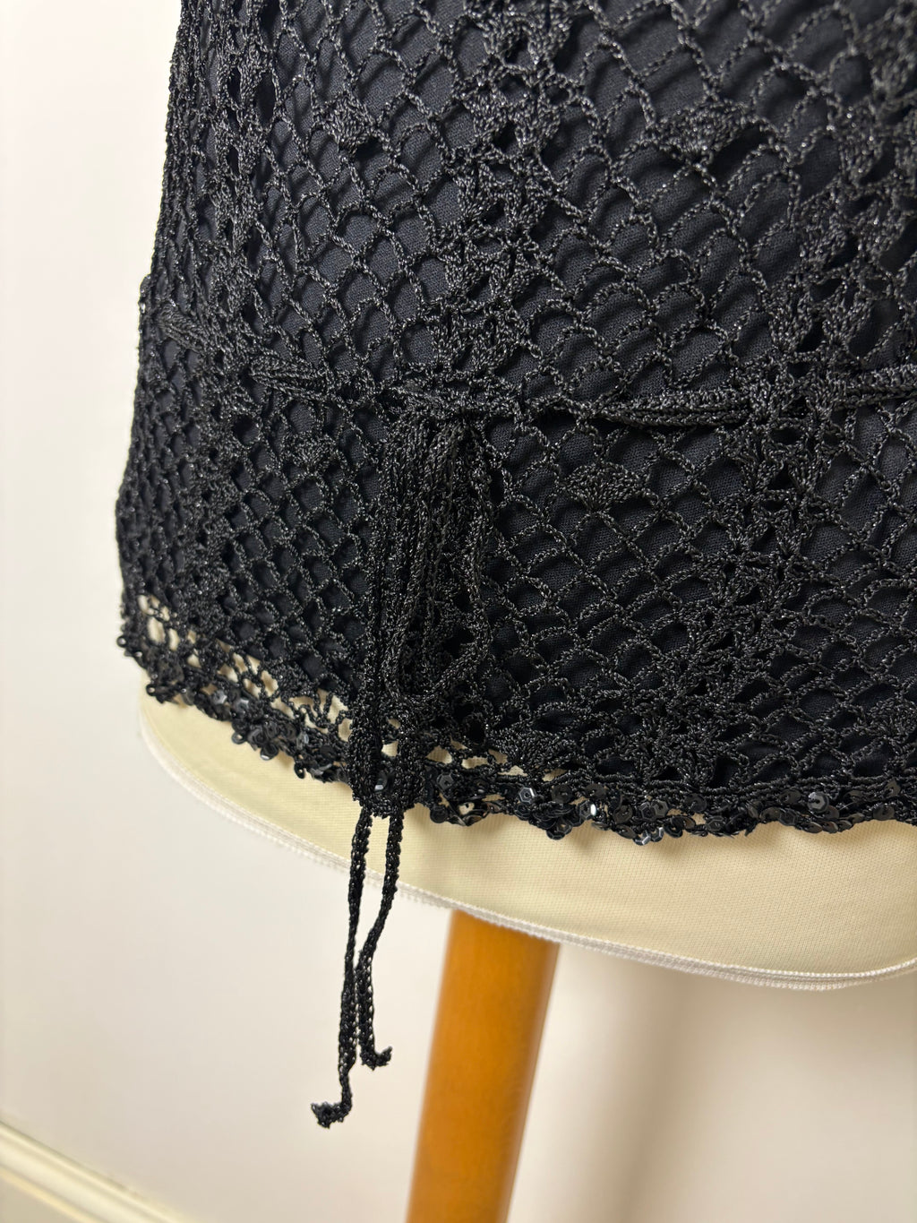 Handmade black crochet sequined lined top