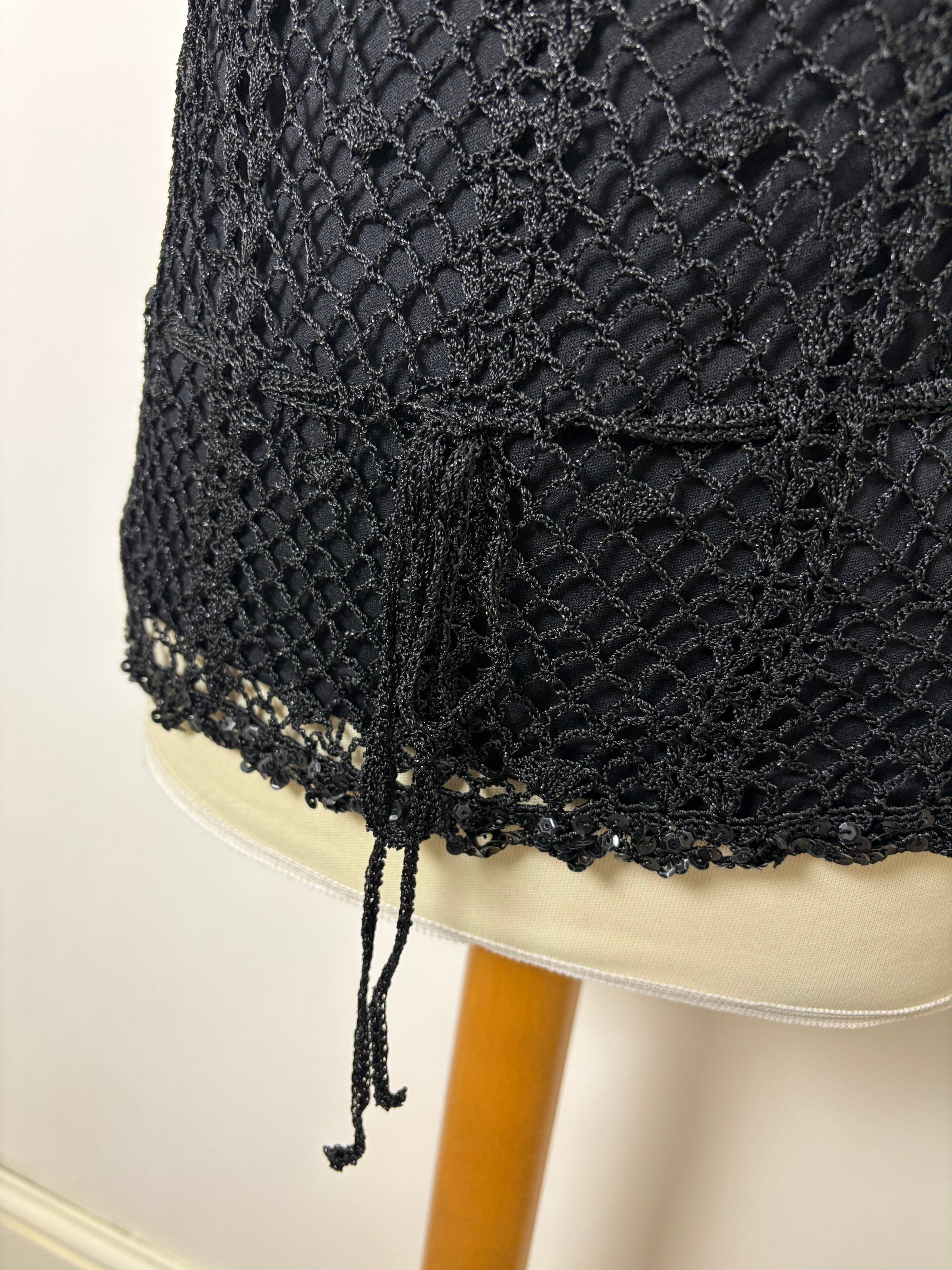 Handmade black crochet sequined lined top
