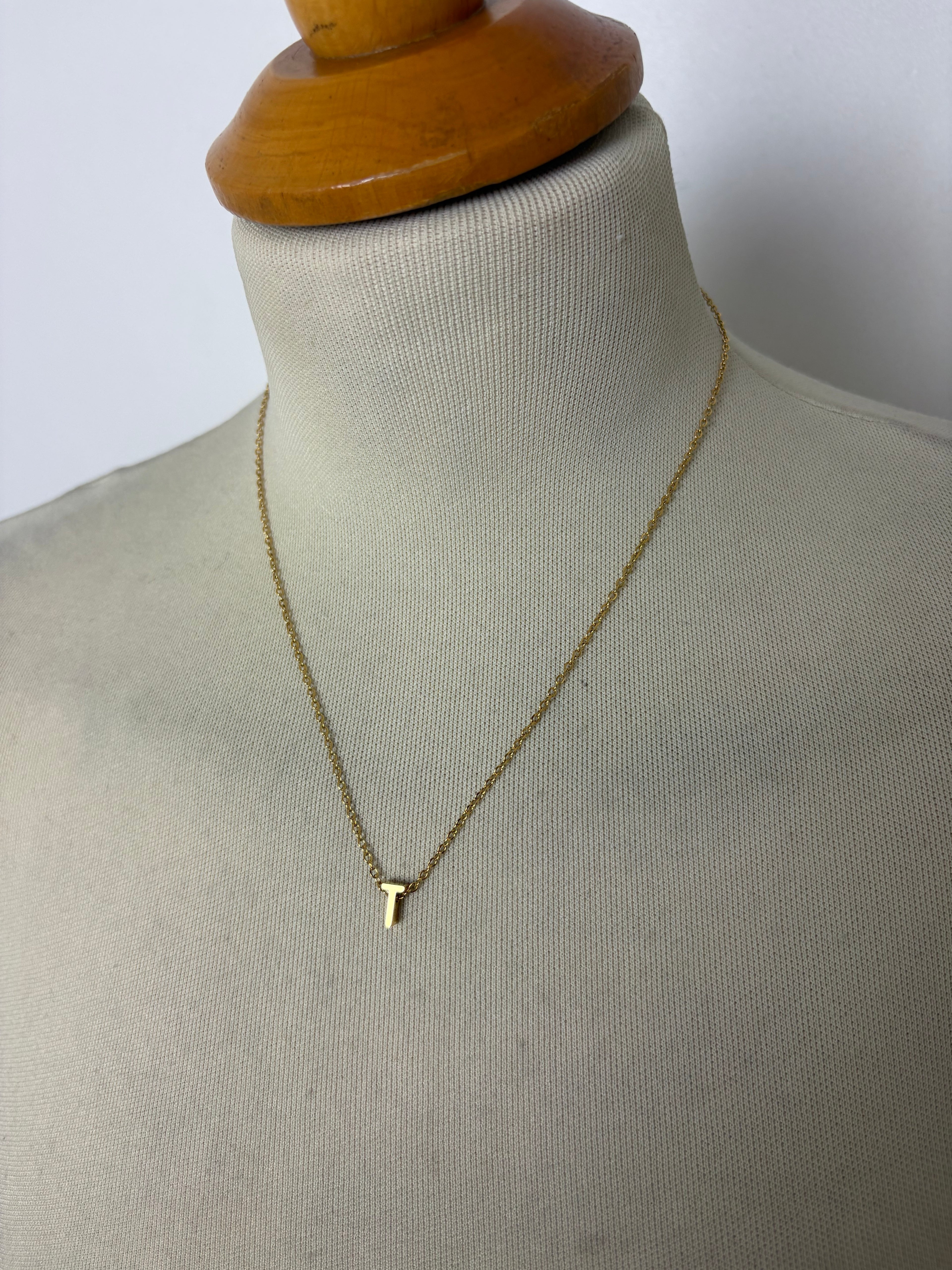 Alphabet initial gold pendant adjustable necklace