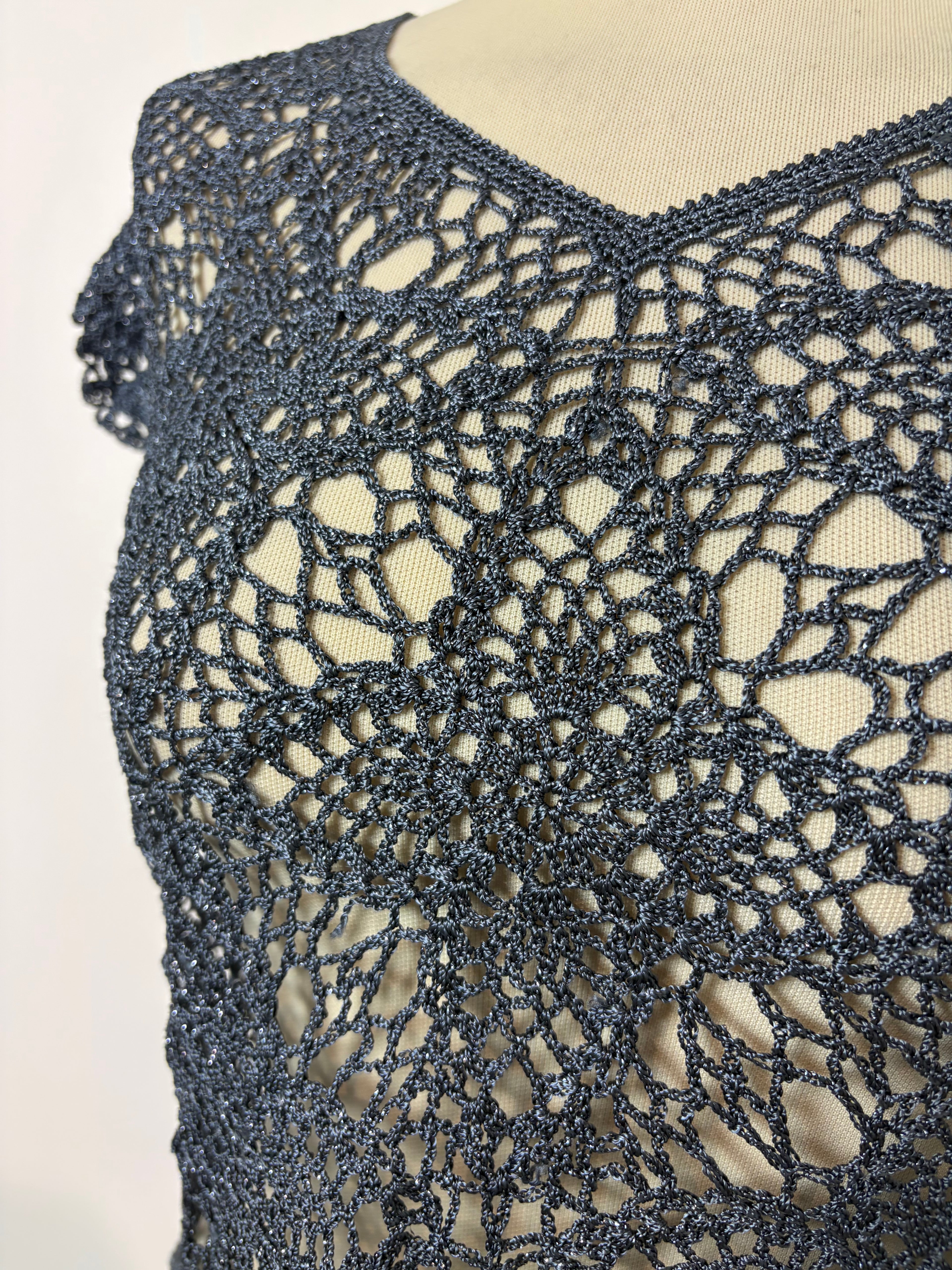 Handmade charcoal grey crochet sparkly top