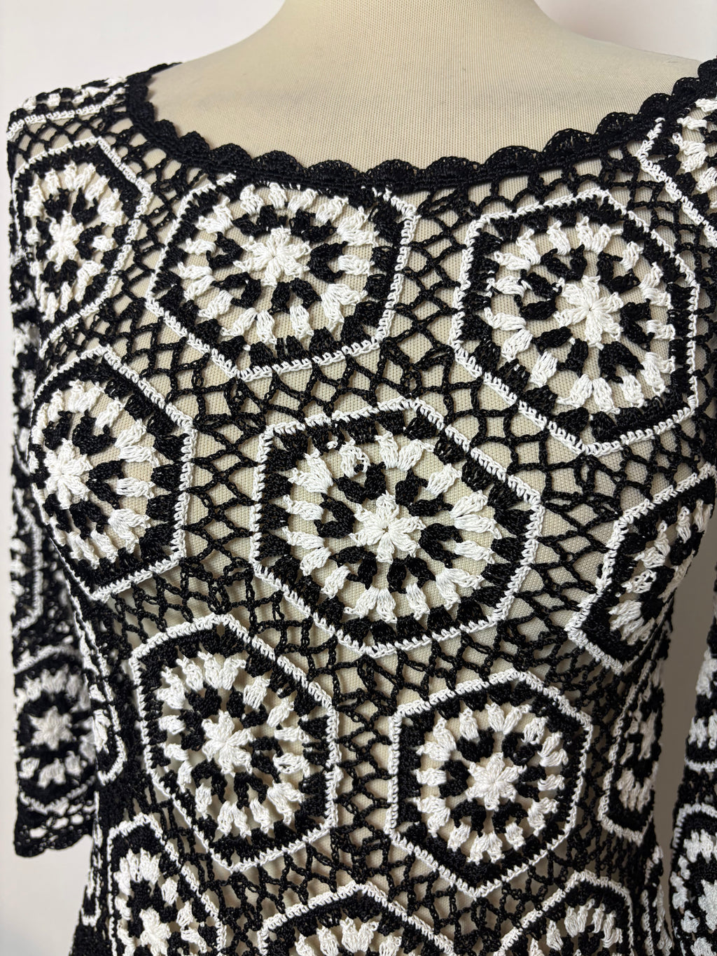 Handmade black and white crochet top