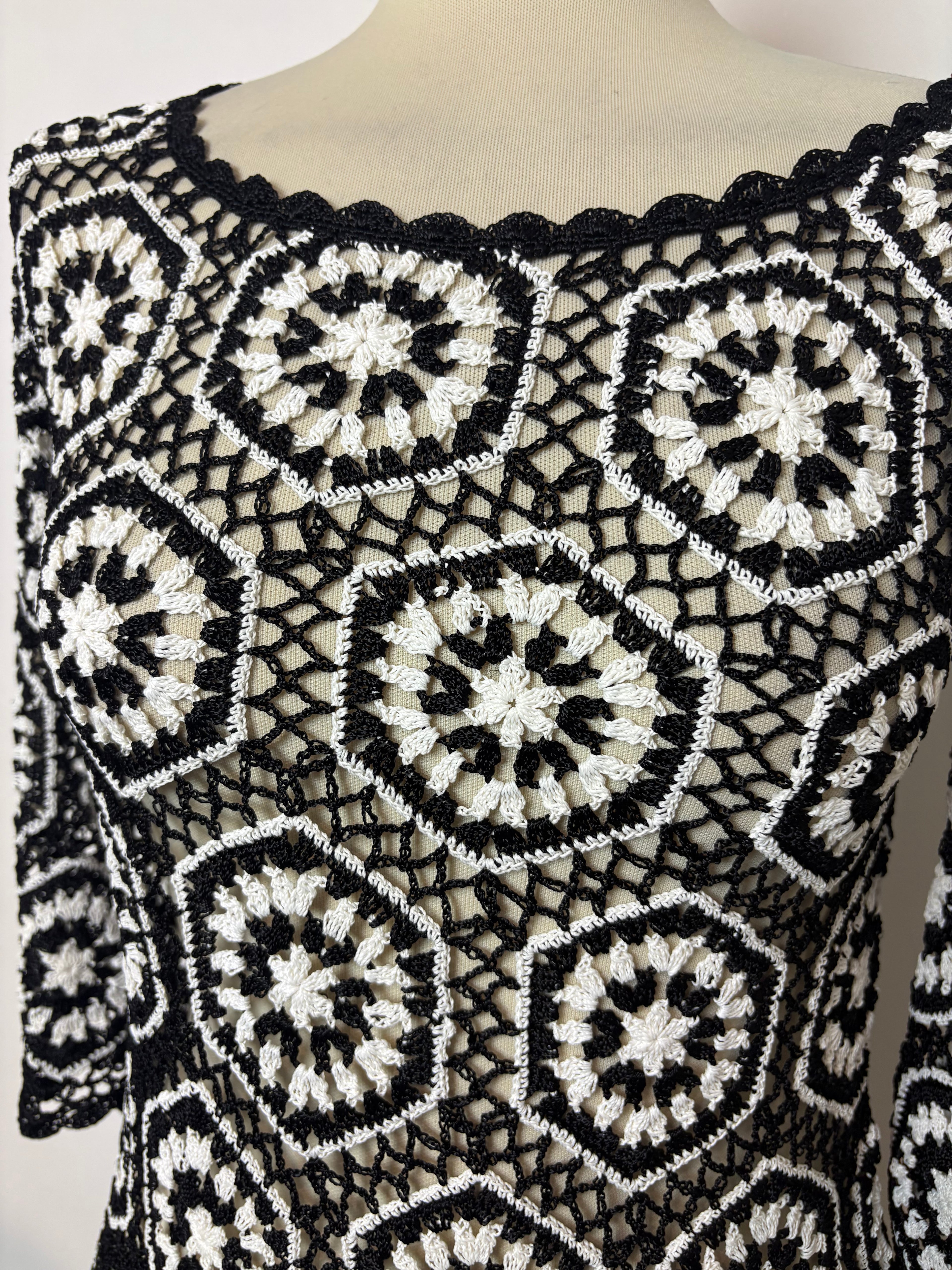 Handmade black and white crochet top
