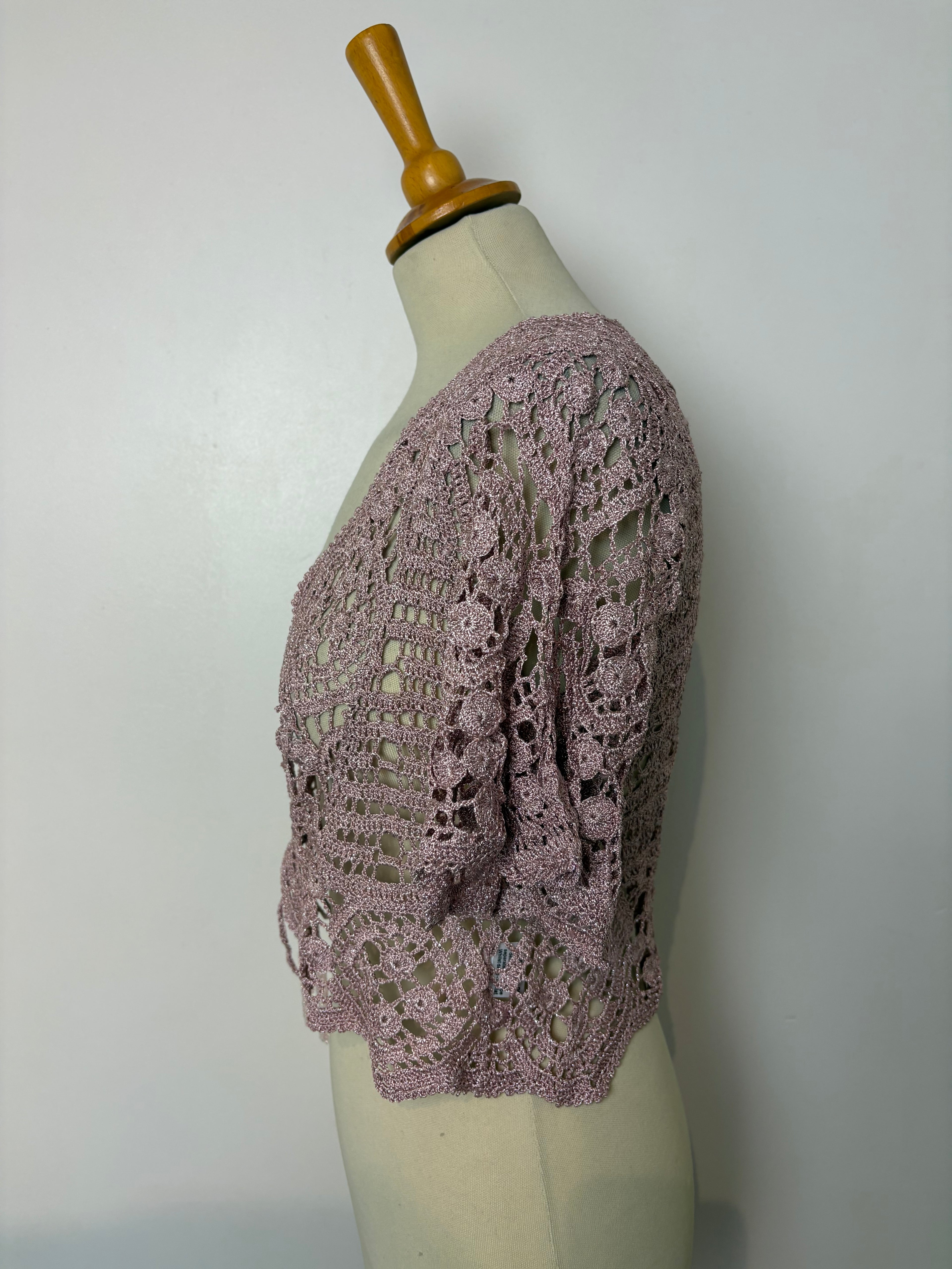 Handmade sparkly pink crochet tie-up bolero