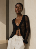 Handmade black crochet tie-up cardigan