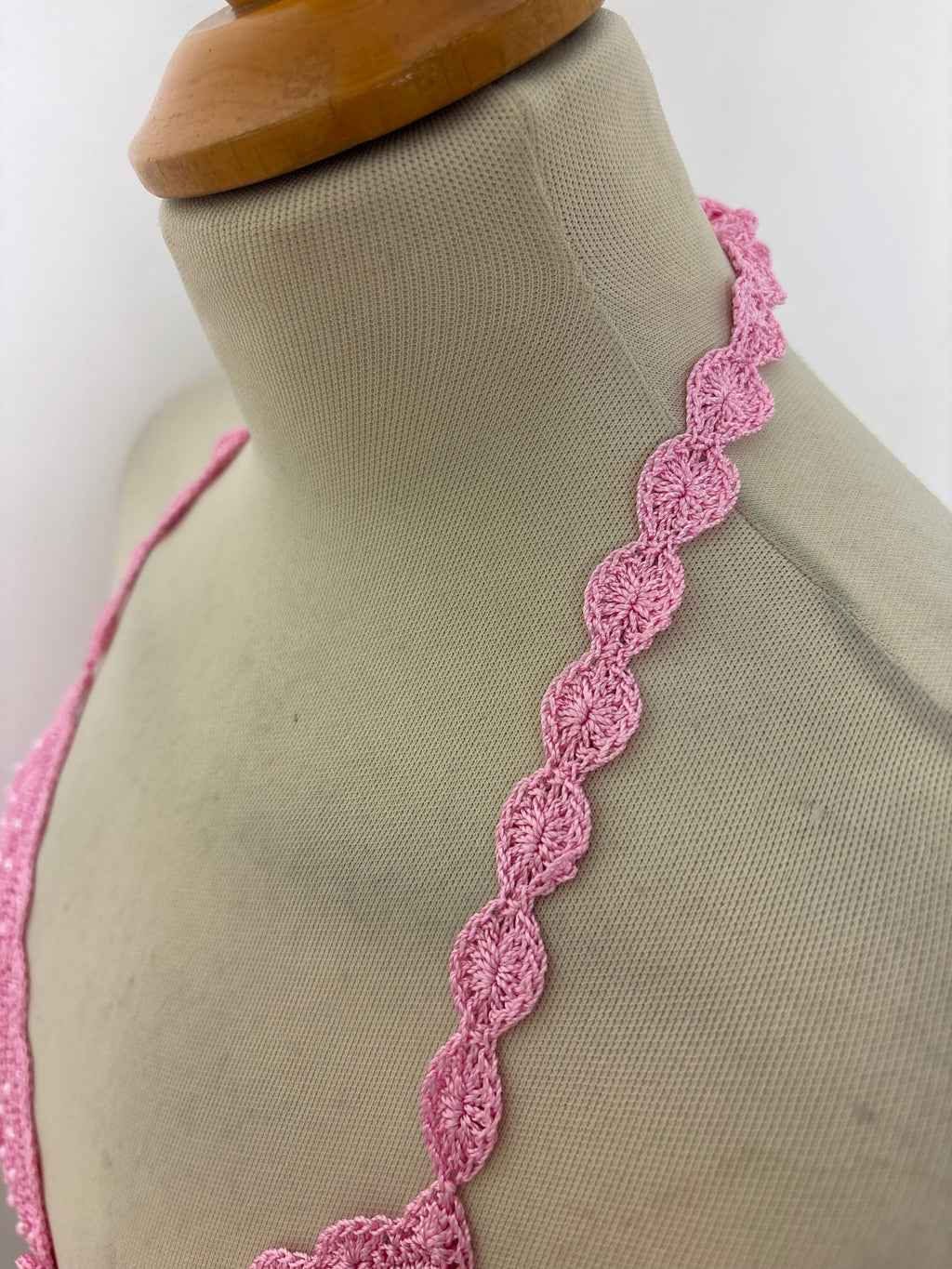 Handmade pink beaded crochet tie-up backless halterneck