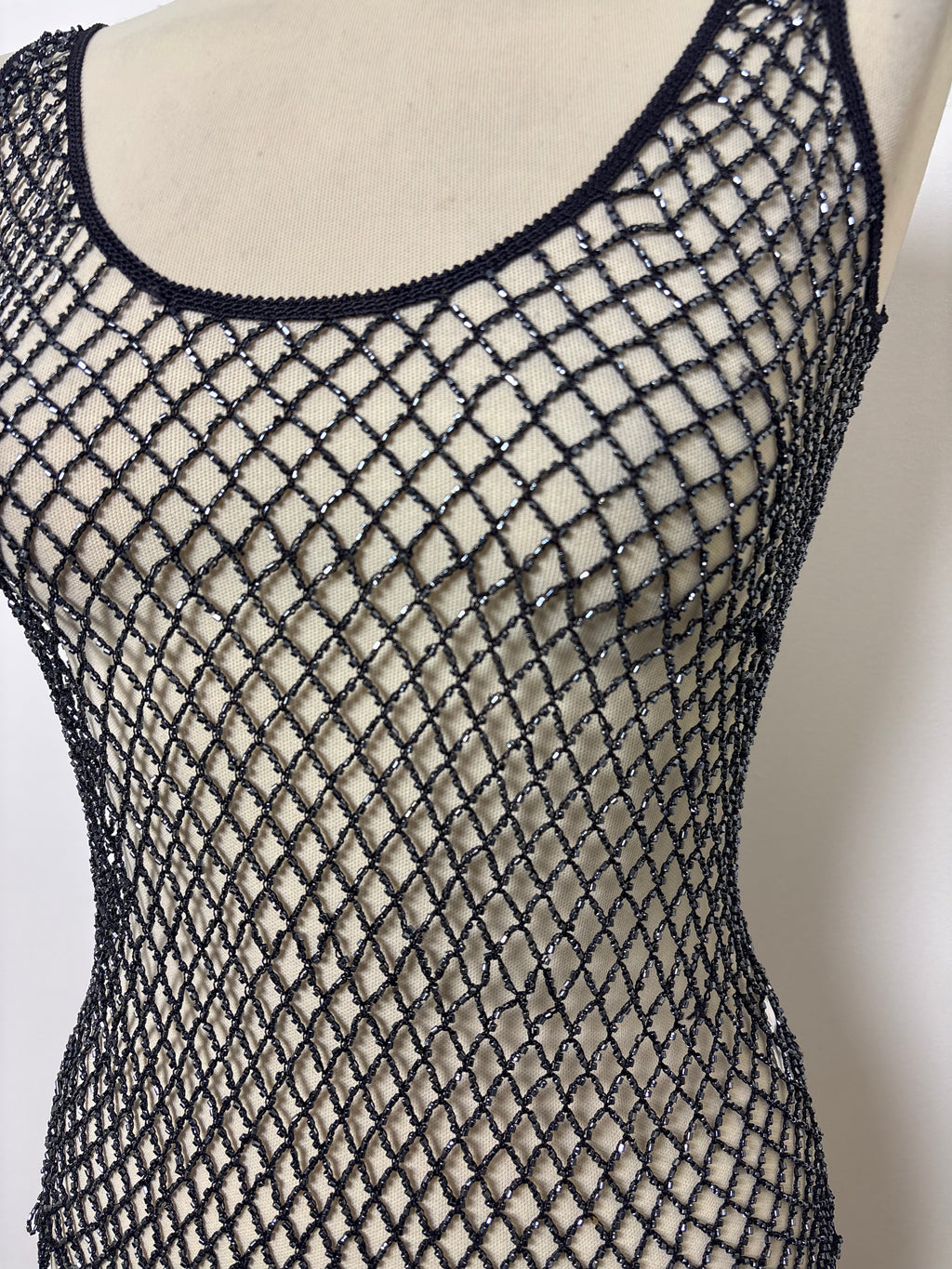 Handmade charcoal crochet beaded top